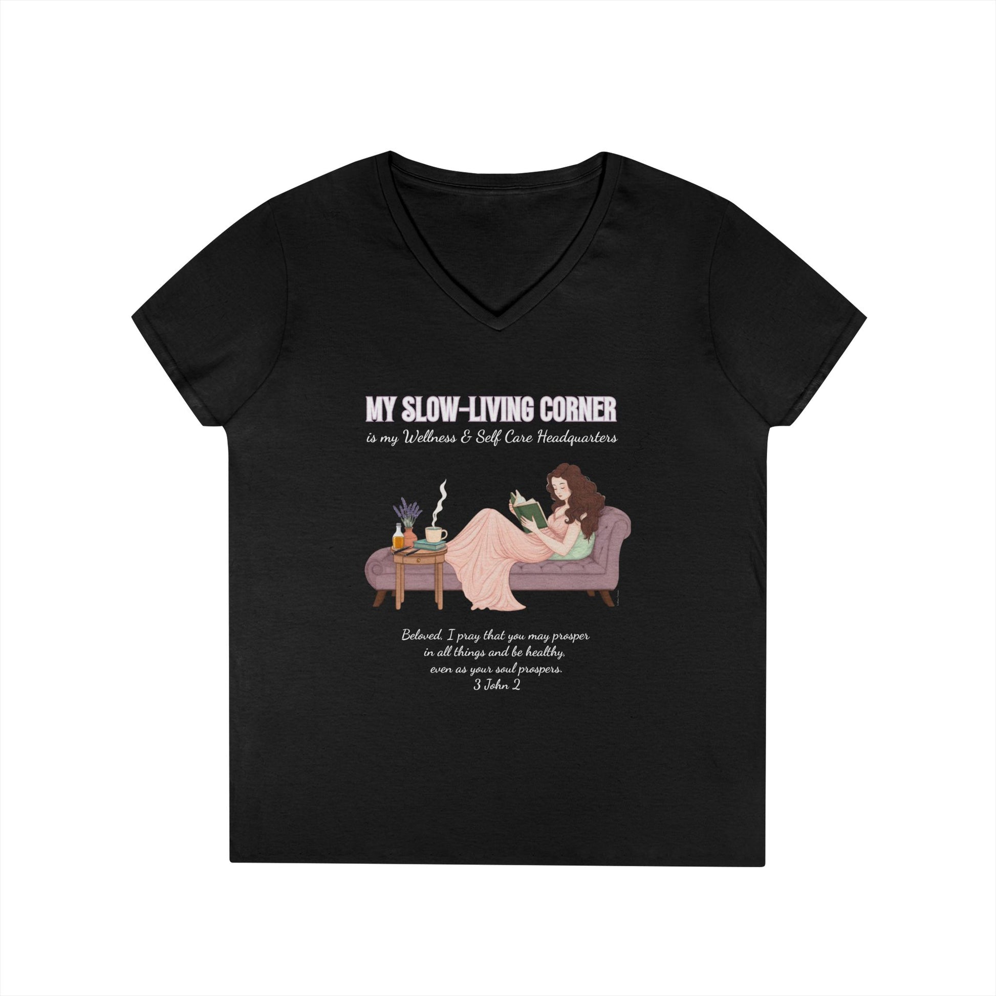 Slow-Living V-Neck Tee — "My Slow-Living Corner" Relaxation & Self-Care Graphic Shirt