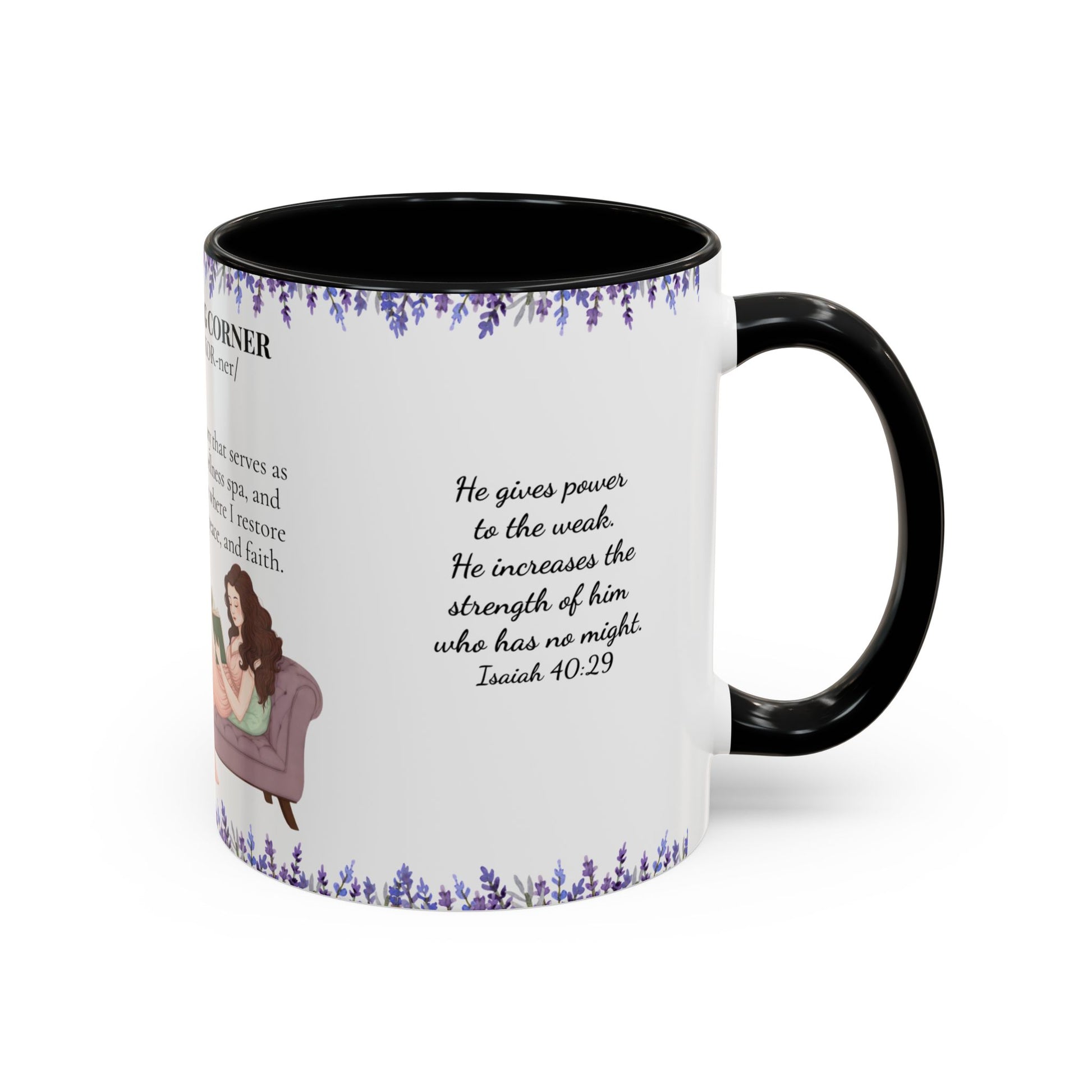 Slow-Living Corner Accent Coffee/Tea Mug — Inspirational Christian Relaxation Lavender (11/15oz)