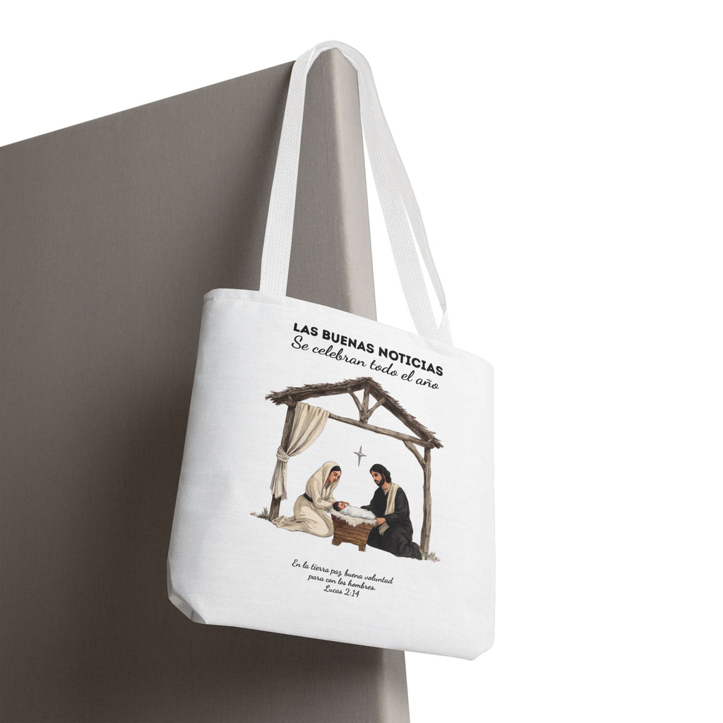 Nativity Tote Bag Year Round — (White Color) "Las Buenas Noticias" Spanish Nativity Tote