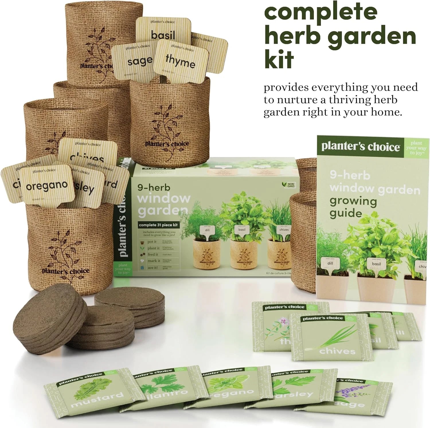 Planters' Choice Herb Plant Growing Kit with Seed-Safe Packets (9 Count)