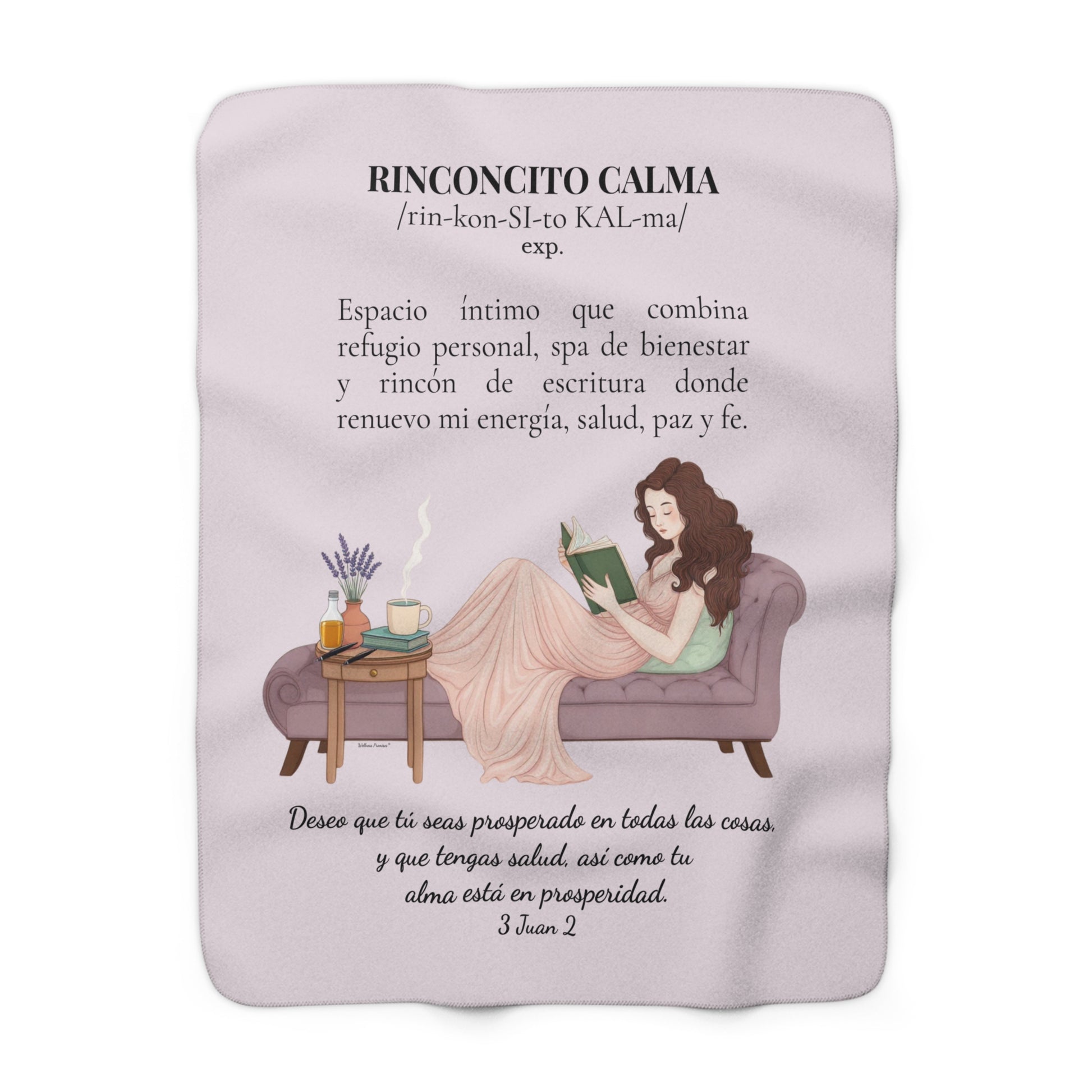 Sherpa Blanket - "Rinconcito Calma" Cozy Spanish Bible Self-Care Throw with Reading Girl Design