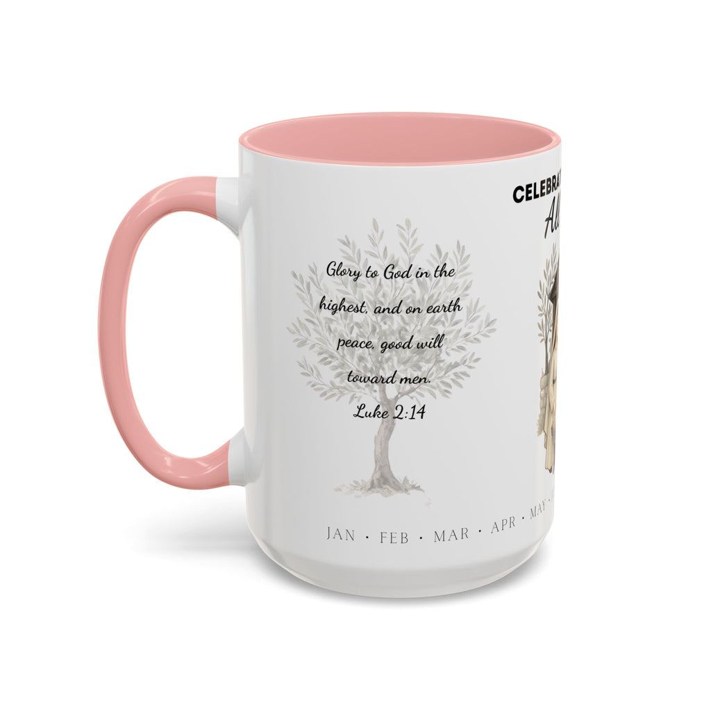 Nativity Coffee Mug Year-Round — "Celebrate Good News All Year" Christian Christmas Mug