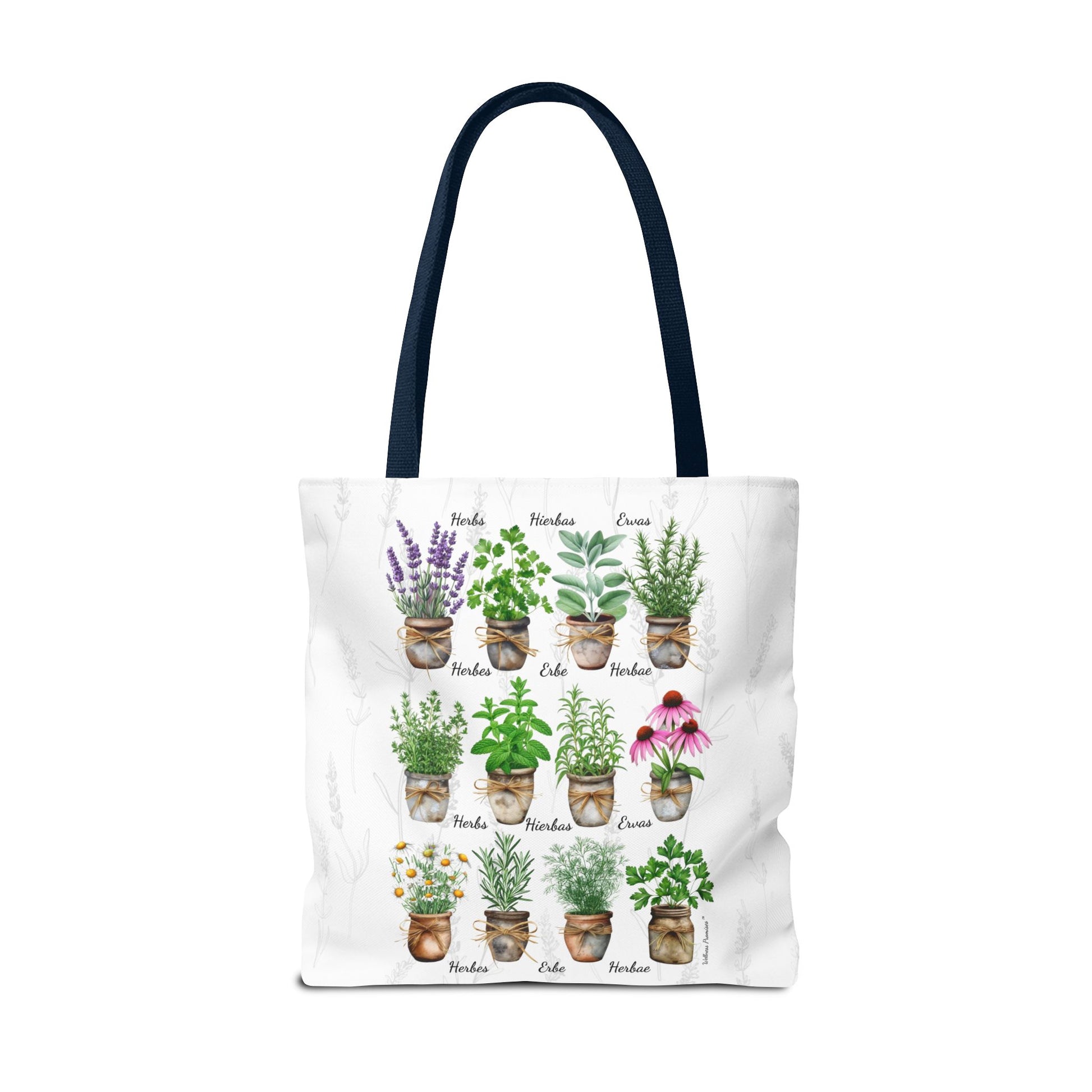 6 Language Watercolor Herbal Garden Tote Bag | Botanical Shopping Tote | Eco-Friendly Grocery Bag, Plant Lover Gift, Garden Decor, Mothers Day