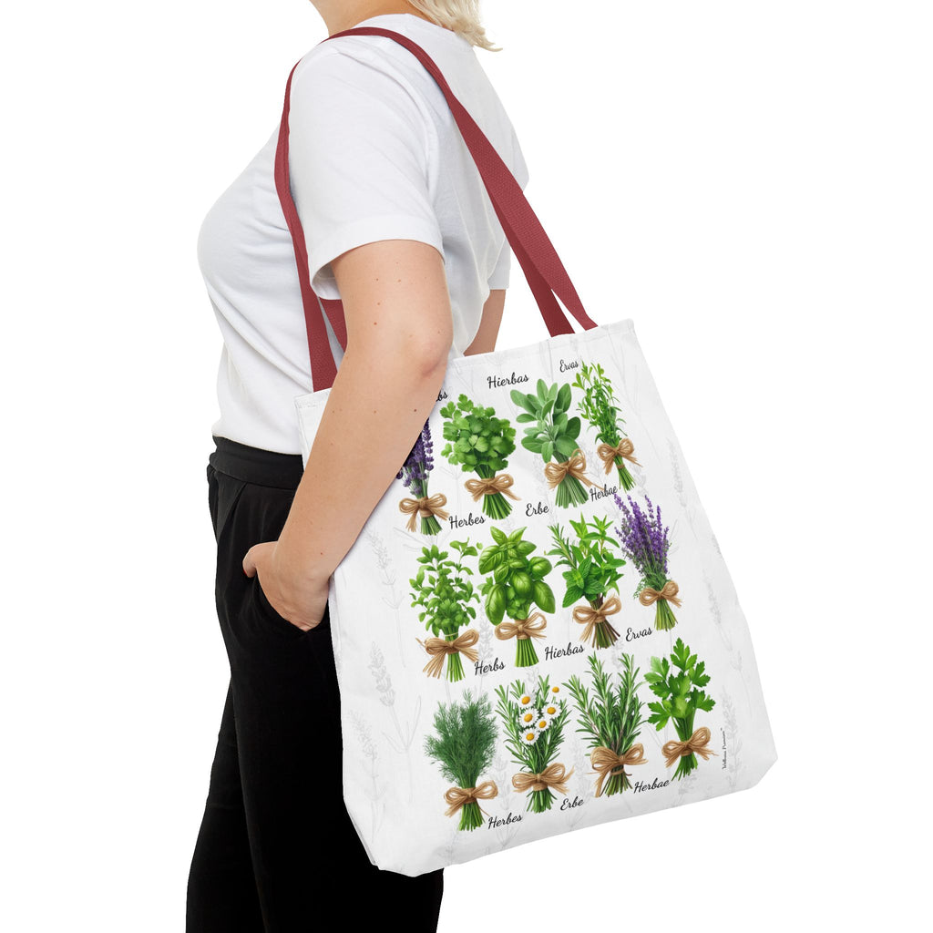 6 Language Herbal Garden Tote Bag | Botanical Shopping Tote | Eco-Friendly Grocery Bag, Plant Lover Gift, Garden Decor, Mothers Day