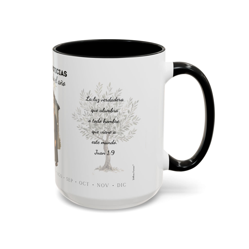 Year Round Nativity Coffee Mug — "Las Buenas Noticias se Celebran todo el Año" Christian Christmas Mug