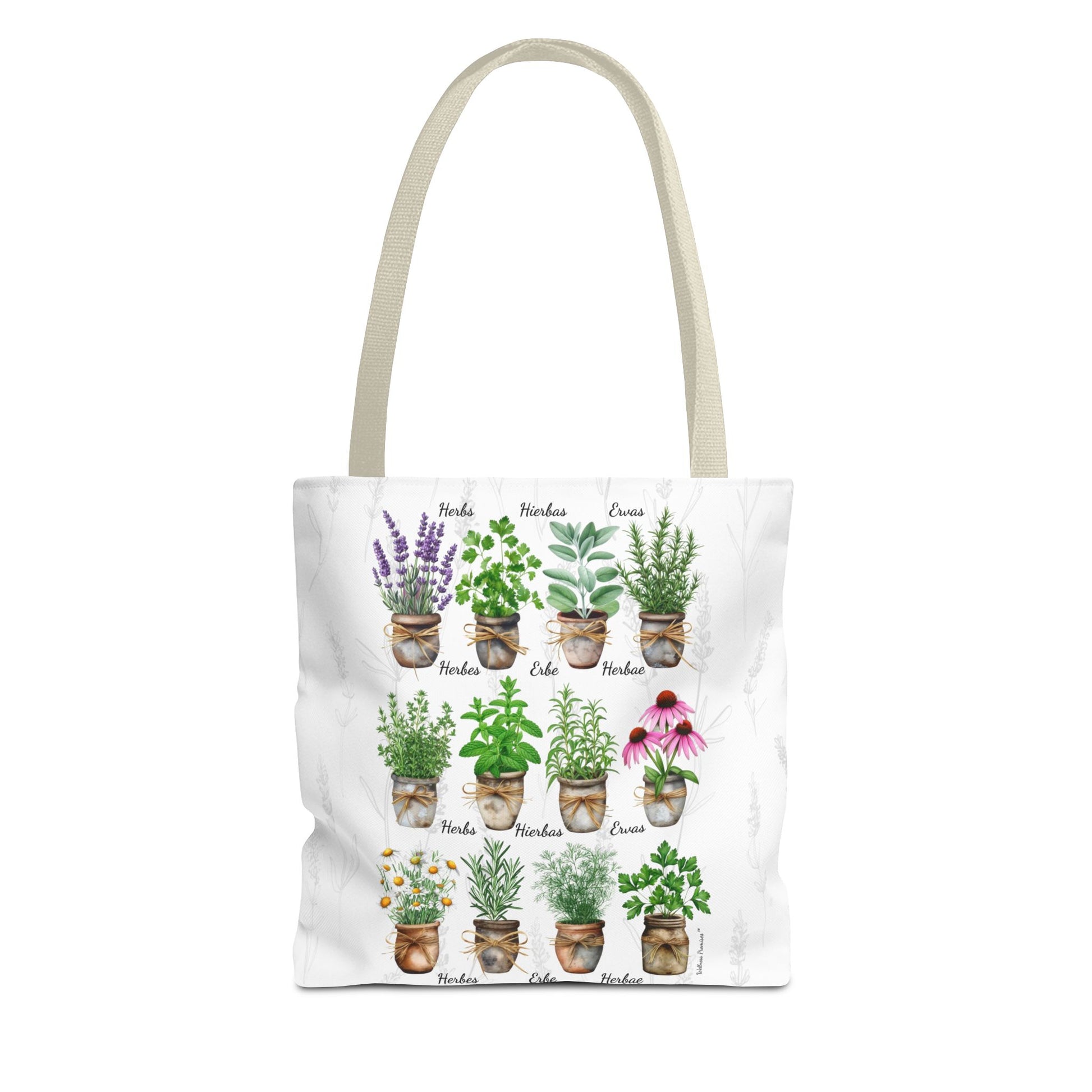 6 Language Watercolor Herbal Garden Tote Bag | Botanical Shopping Tote | Eco-Friendly Grocery Bag, Plant Lover Gift, Garden Decor, Mothers Day