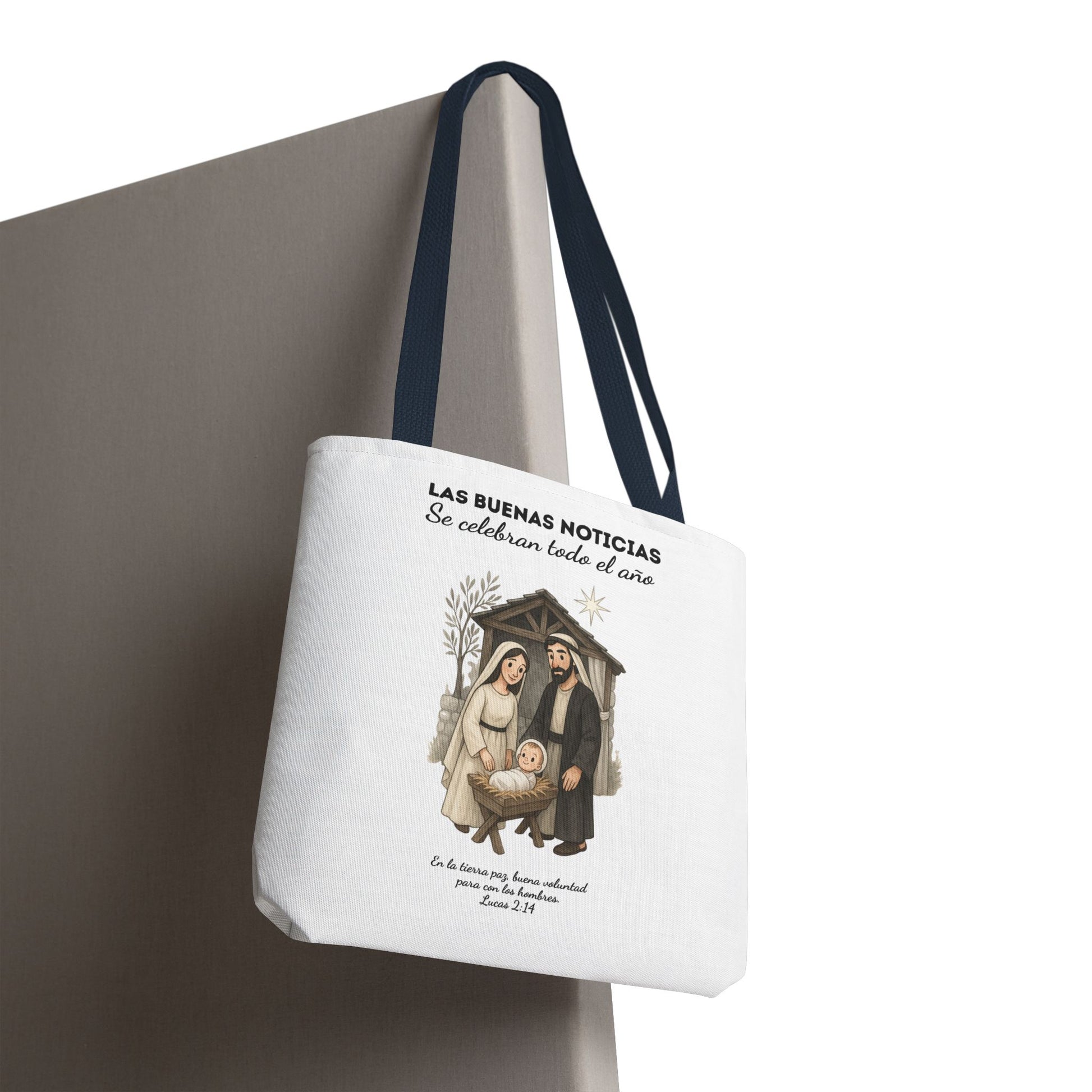 Nativity Tote Bag Year Round — (White Color) "Las Buenas Noticias" Spanish Nativity Tote