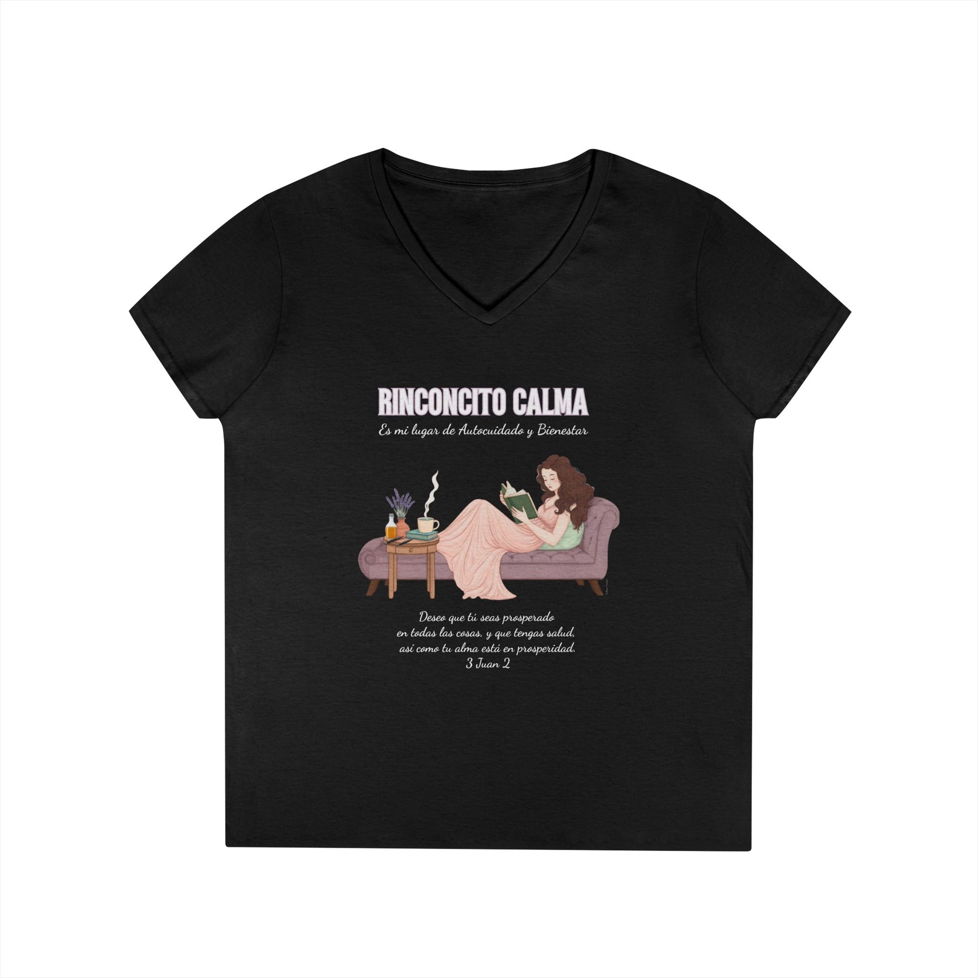 Rinconcito Calma Slow-Living V-Neck Tee — "Rinconcito Calma" Relaxation & Self-Care Graphic Shirt