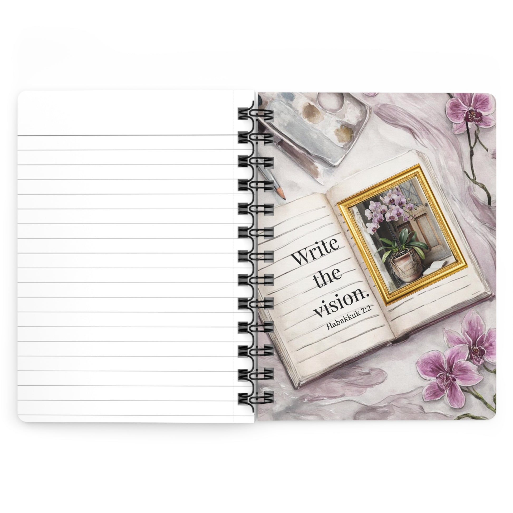 Orchid 'Write the Vision' Spiral Journal — Inspirational Christian Notebook (Scripture: Habakkuk 2:2)