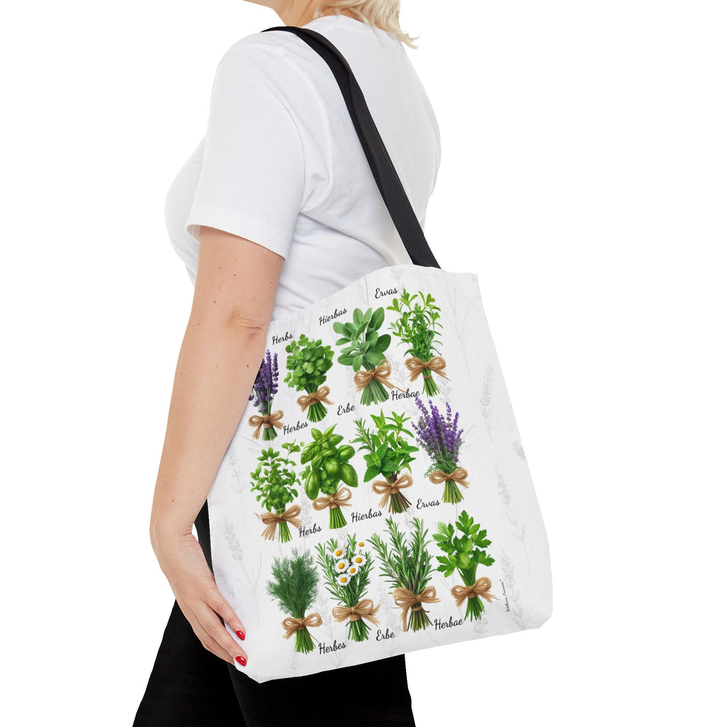 6 Language Herbal Garden Tote Bag | Botanical Shopping Tote | Eco-Friendly Grocery Bag, Plant Lover Gift, Garden Decor, Mothers Day