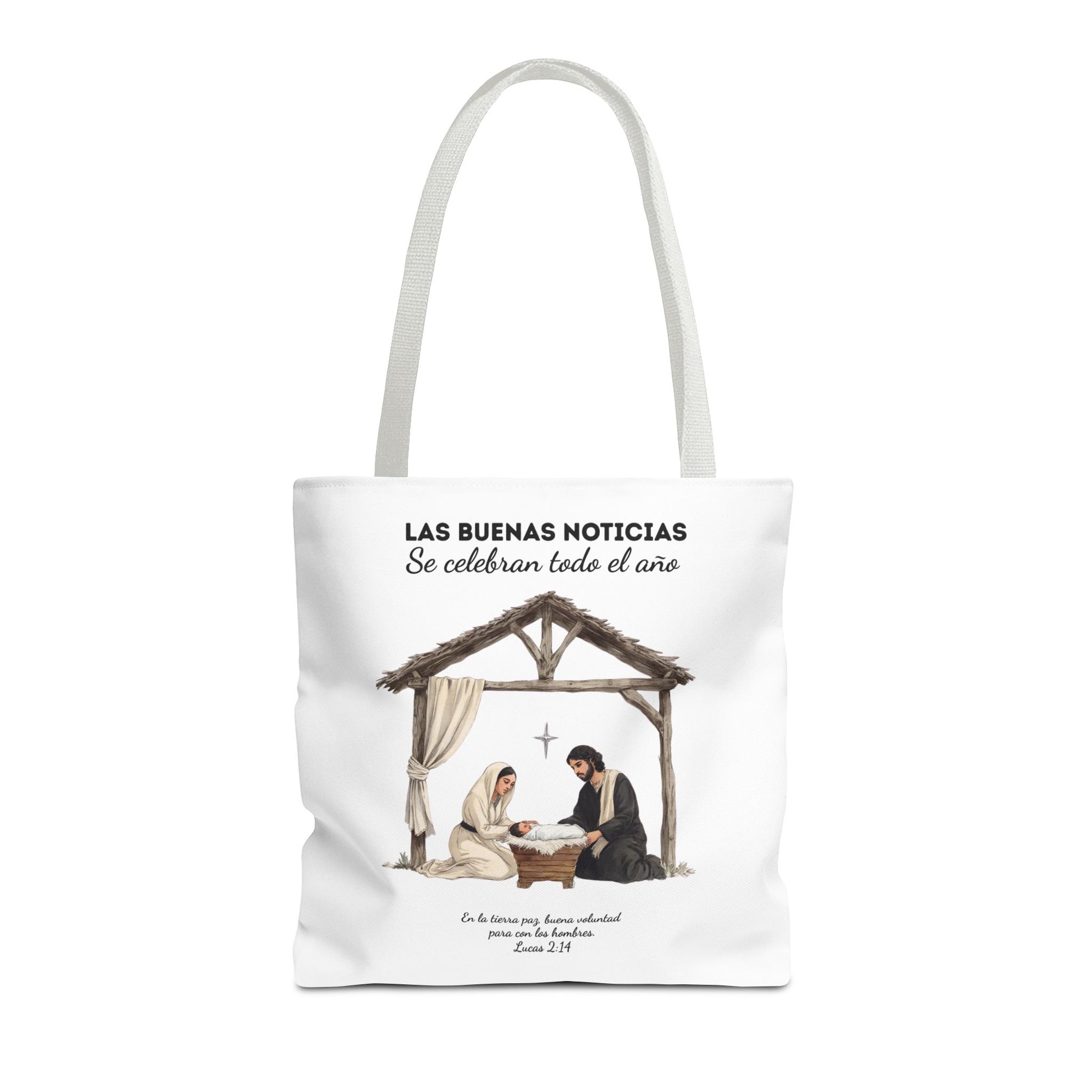 Nativity Tote Bag Year Round — (White Color) "Las Buenas Noticias" Spanish Nativity Tote