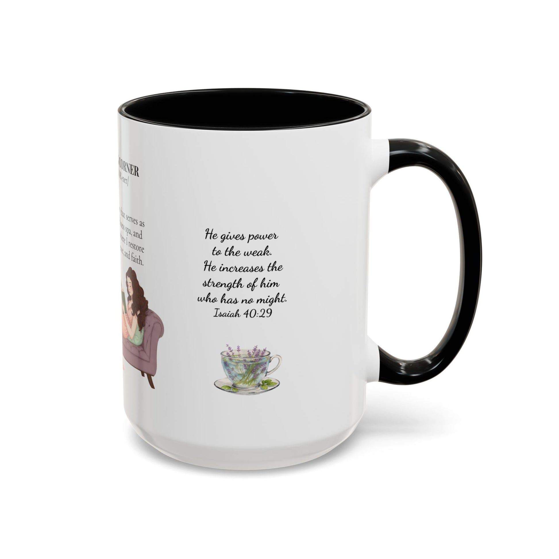 Slow-Living Corner Accent Coffee/Tea Mug — Inspirational Christian Relaxation Herbal (11/15oz)