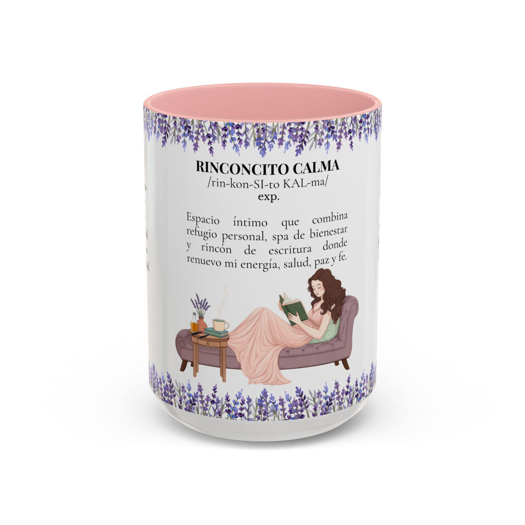 Slow-Living Calm Reading Corner Accent Coffee Mug — "Rinconcito Calma" Lavender Christian Gift (11/15oz)