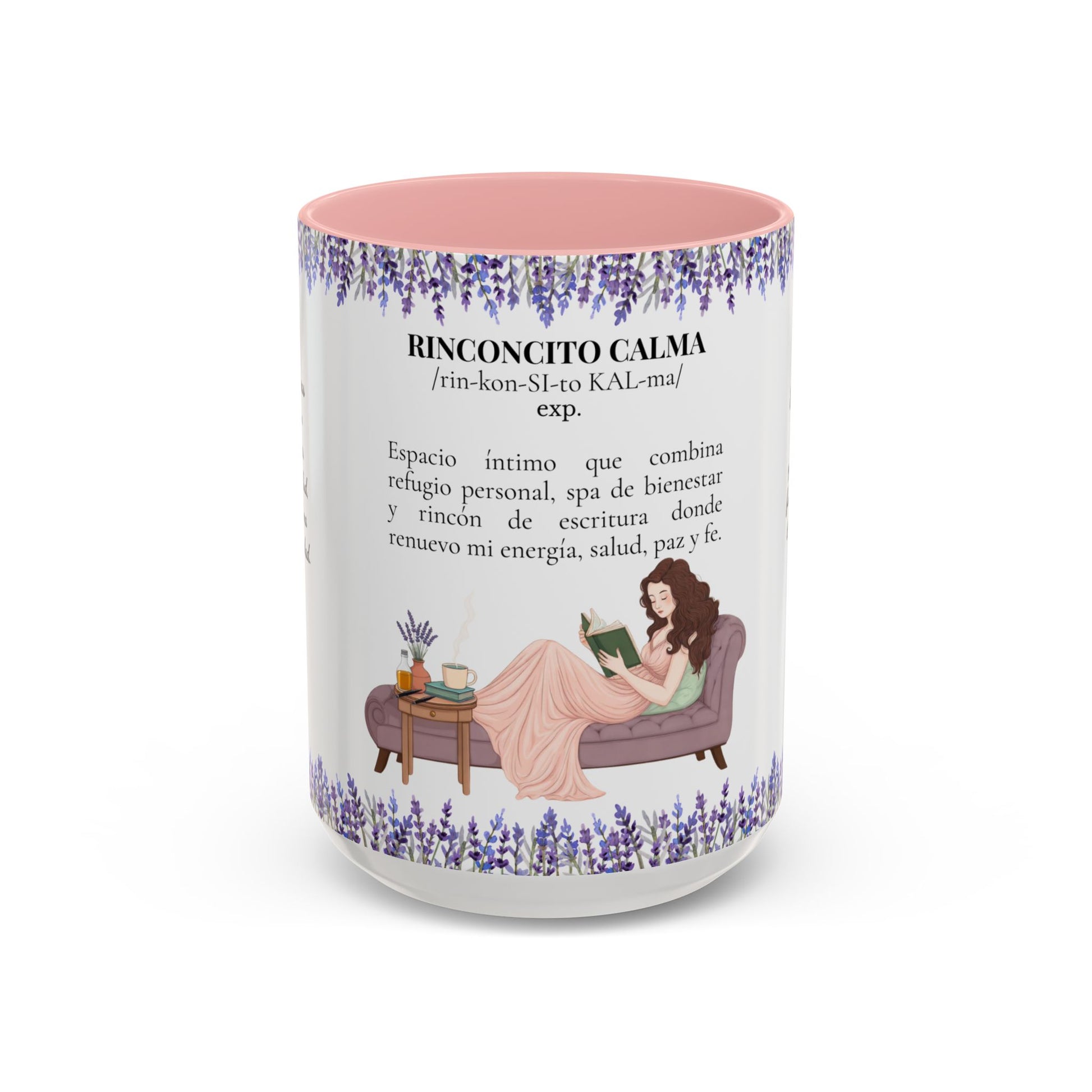 Slow-Living Calm Reading Corner Accent Coffee Mug — "Rinconcito Calma" Lavender Christian Gift (11/15oz)