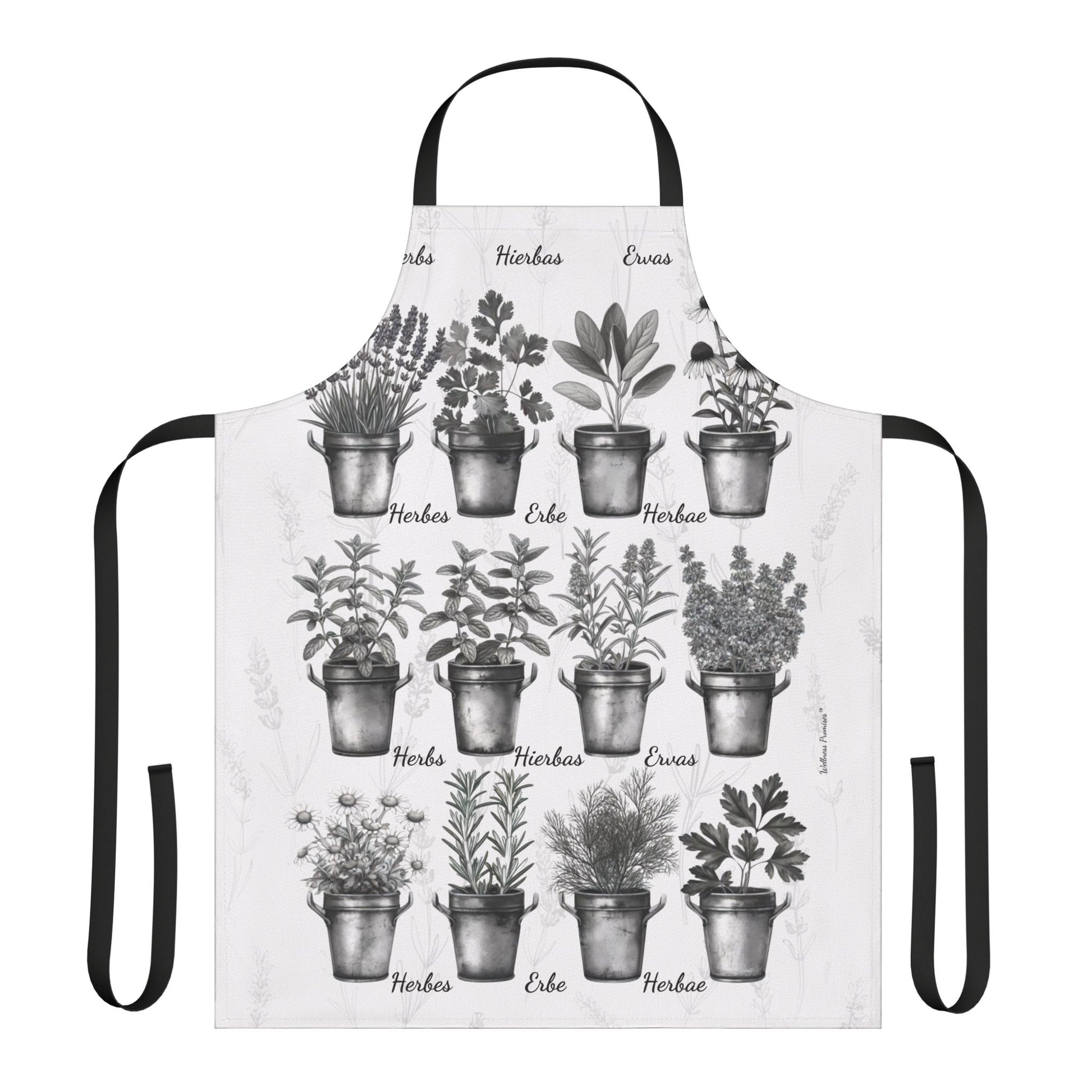 Herb Garden Apron (Black & White) Cooking Apron, Garden Themed Apron, Gift for Chefs, Plant Lover Accessories, Herbalist Apron