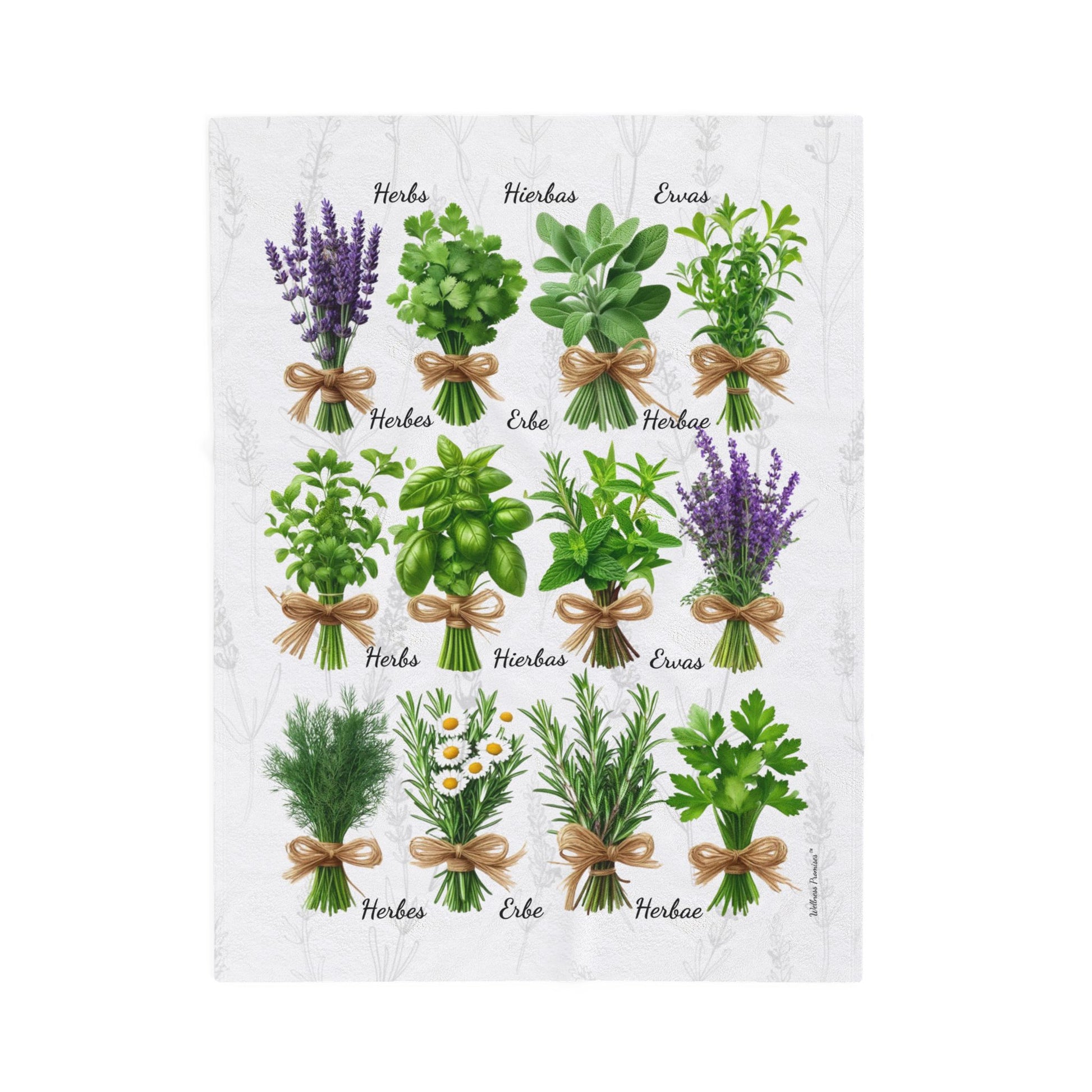 6 Languages Herbal Wellness Colorful Velveteen Plush Blanket | Cozy Home Decor, Perfect Gift for Gardeners, Plant Lovers, Housewarming, Relaxing Evenings