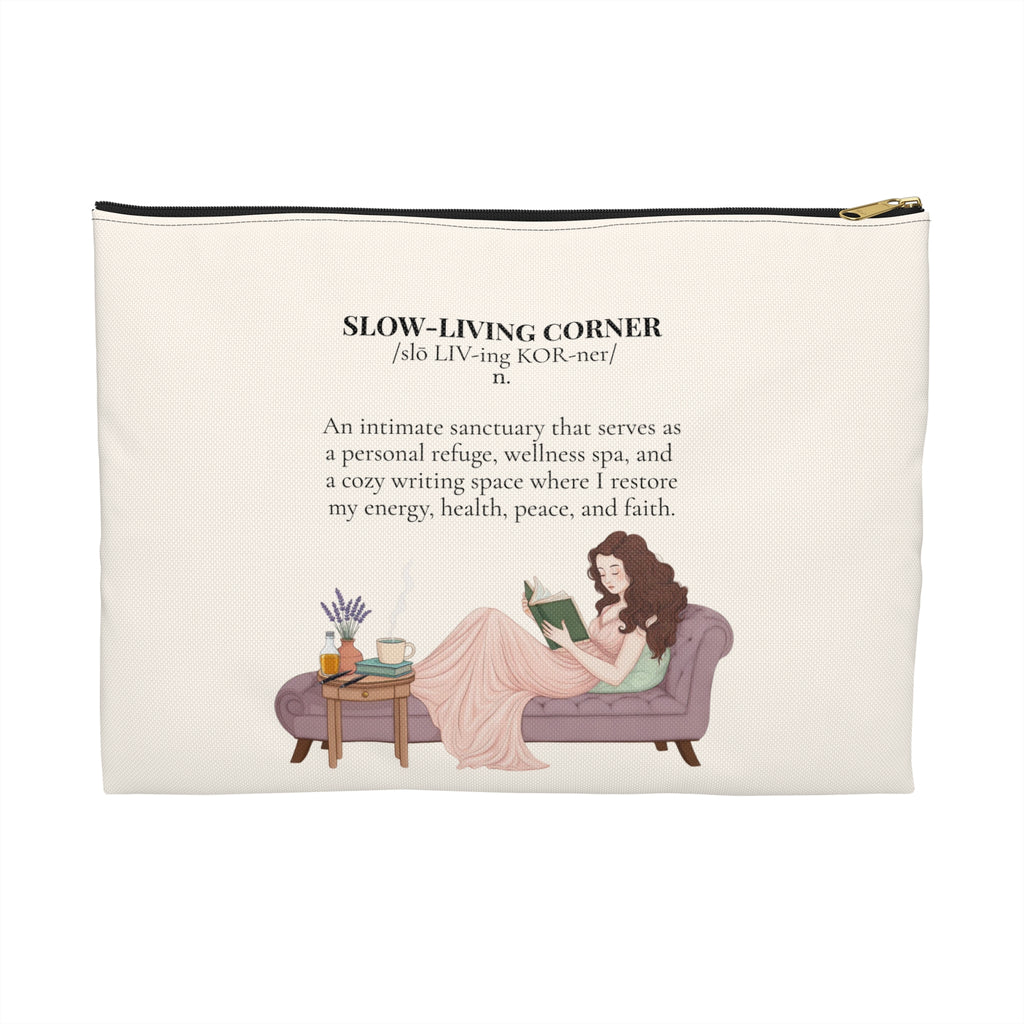Accessory Pouch — Slow-Living Corner & Lavender Tea Bible Faith Quote (Beige)