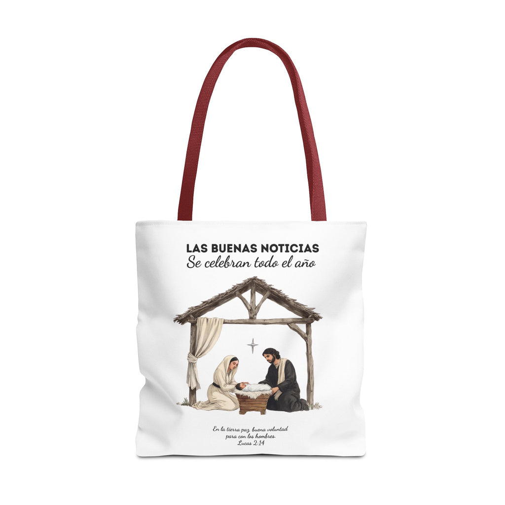 Nativity Tote Bag Year Round — (White Color) "Las Buenas Noticias" Spanish Nativity Tote