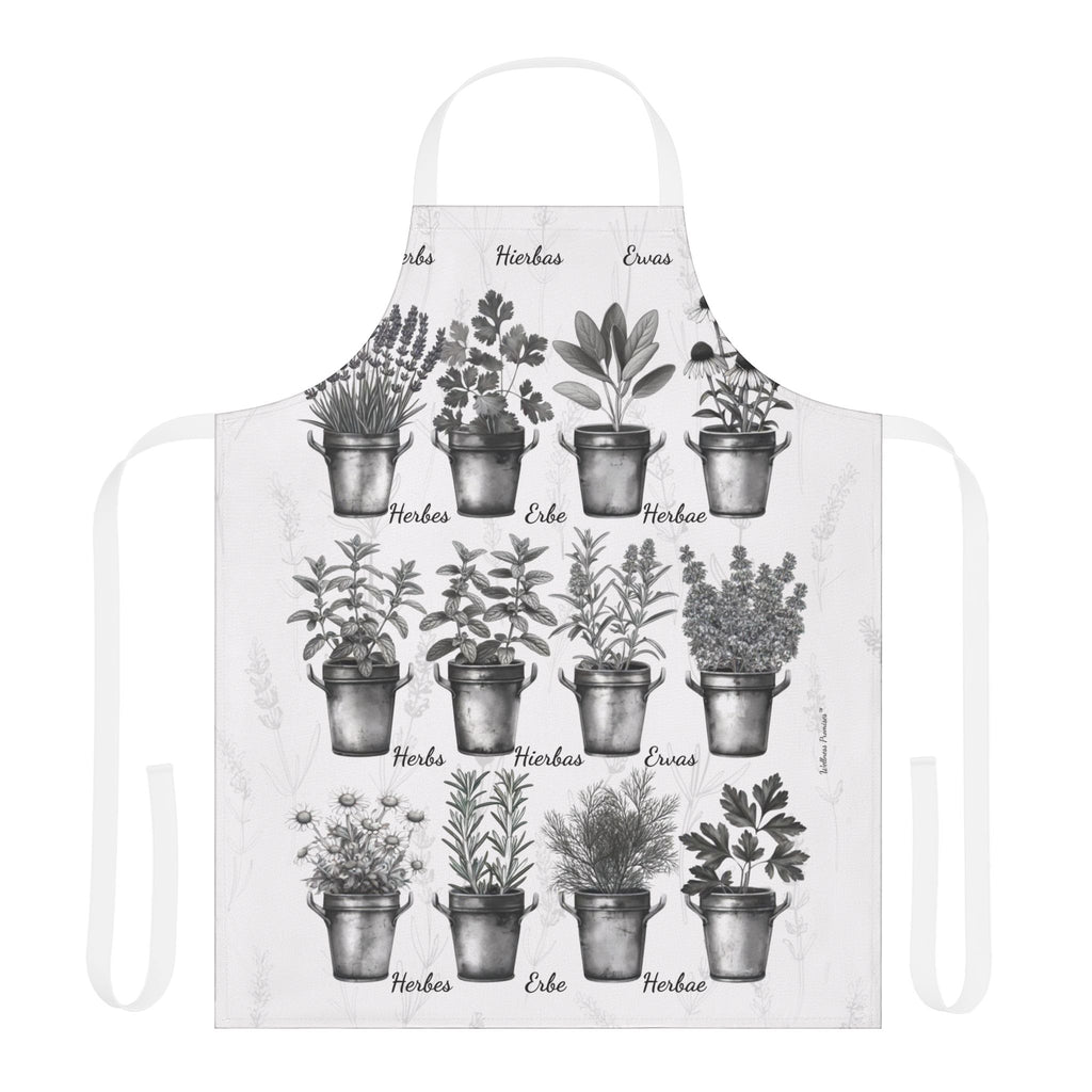 Herb Garden Apron (Black & White) Cooking Apron, Garden Themed Apron, Gift for Chefs, Plant Lover Accessories, Herbalist Apron