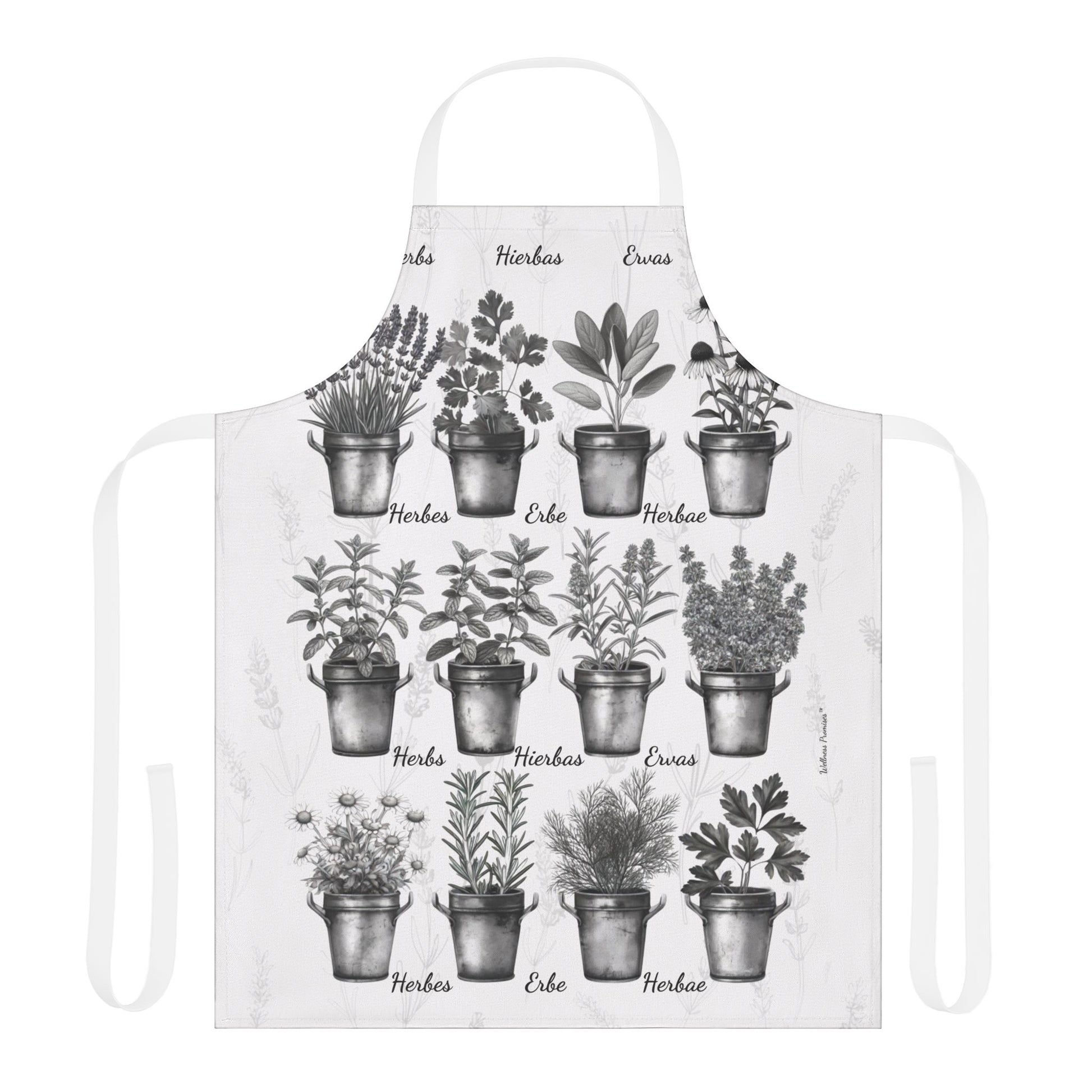 Herb Garden Apron (Black & White) Cooking Apron, Garden Themed Apron, Gift for Chefs, Plant Lover Accessories, Herbalist Apron