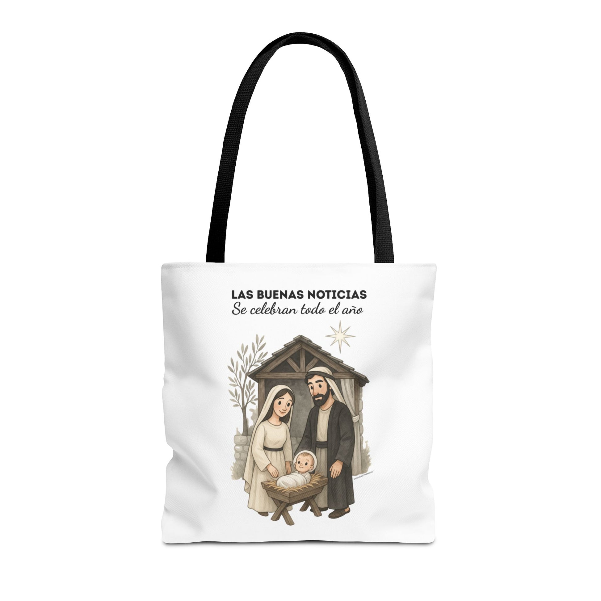 Nativity Tote Bag Year Round — (White Color) "Las Buenas Noticias" Spanish Nativity Tote