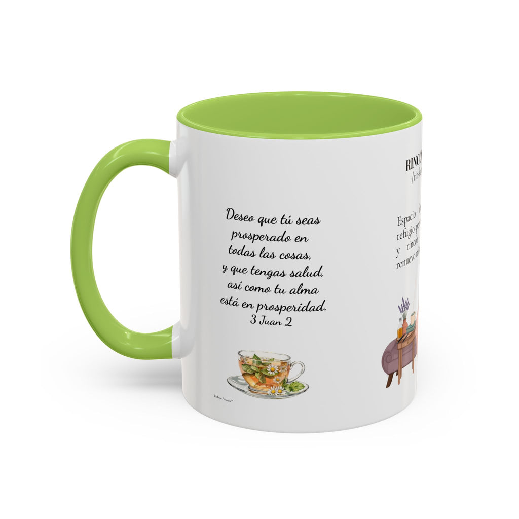 Slow-Living Calm Reading Corner Accent Coffee Mug — "Rinconcito Calma" Herbal Christian Gift (11/15oz)