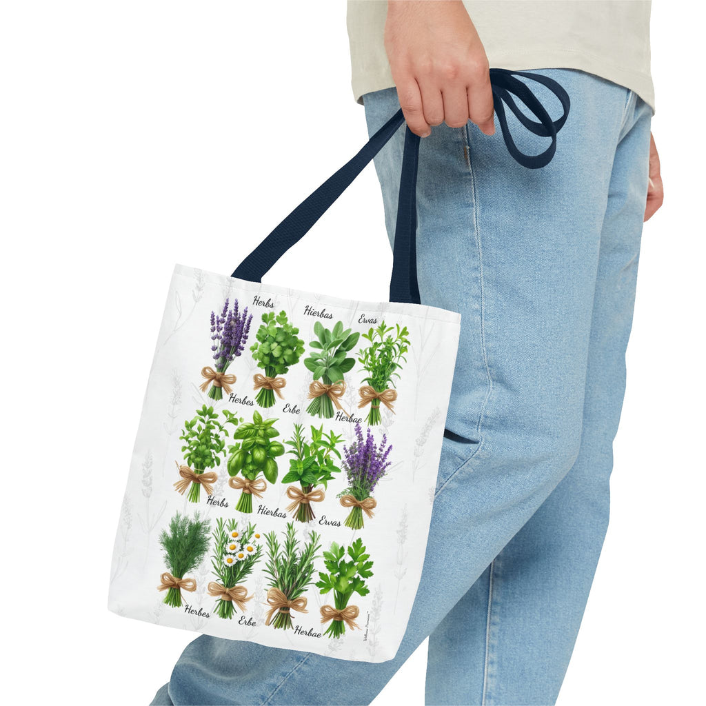 6 Language Herbal Garden Tote Bag | Botanical Shopping Tote | Eco-Friendly Grocery Bag, Plant Lover Gift, Garden Decor, Mothers Day