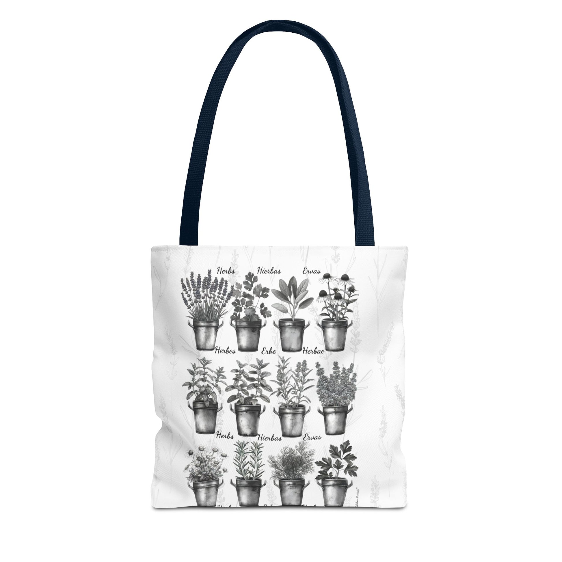 6 Language Black & White Herbal Garden Tote Bag | Botanical Shopping Tote | Eco-Friendly Grocery Bag, Plant Lover Gift, Garden Decor, Mothers Day