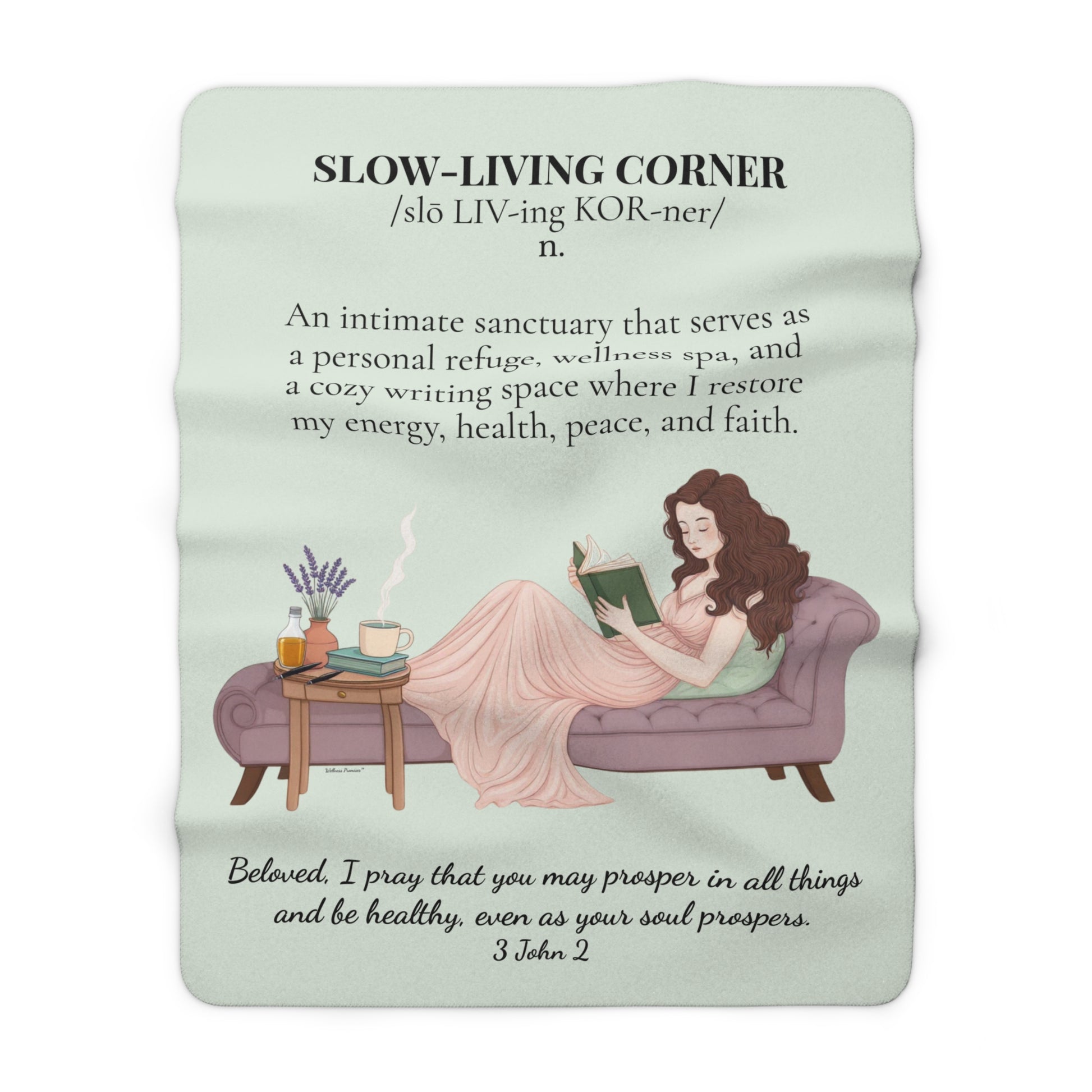 Slow-Living Corner Sherpa Fleece Blanket — Cozy Spiritual Sanctuary Throw with Scripture