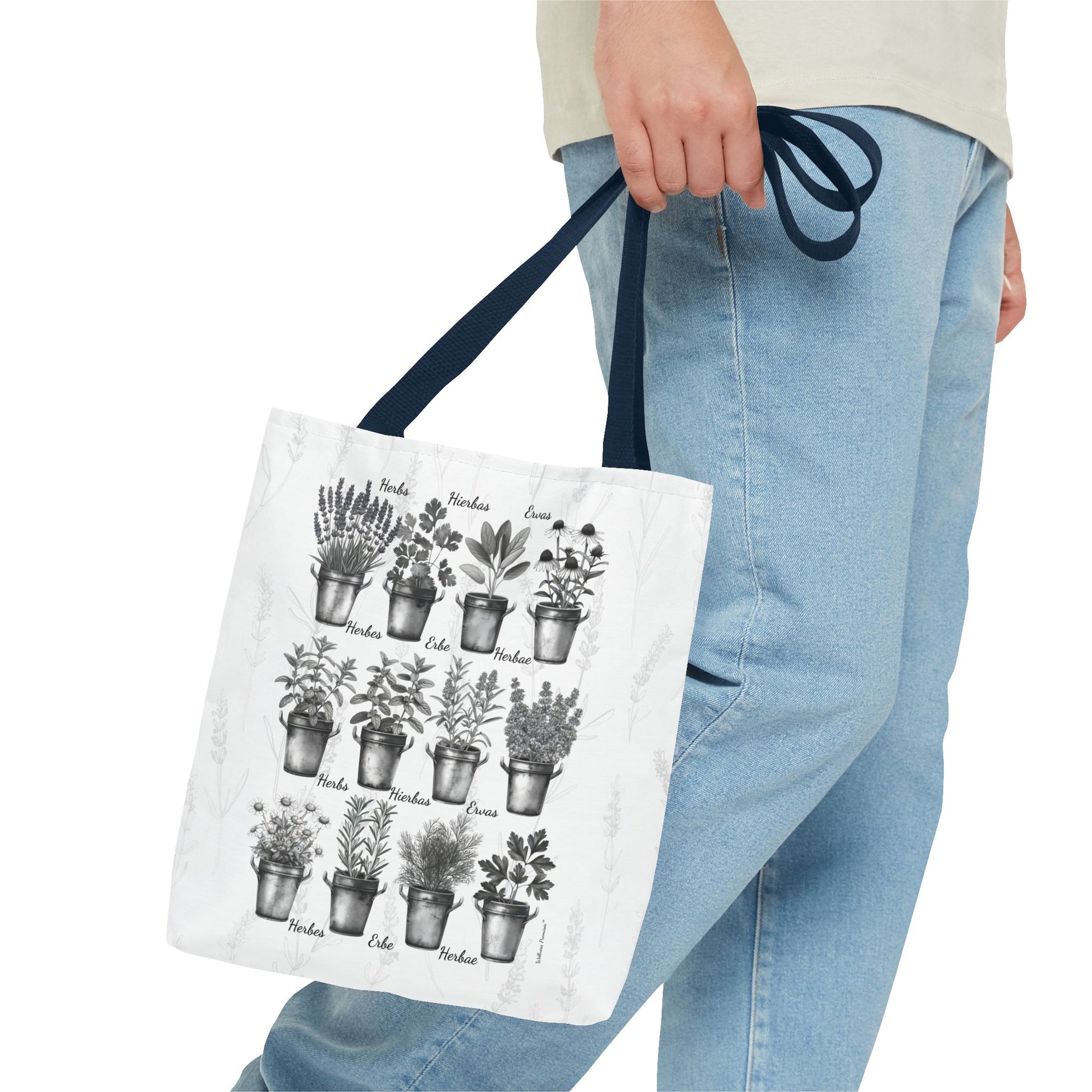6 Language Black & White Herbal Garden Tote Bag | Botanical Shopping Tote | Eco-Friendly Grocery Bag, Plant Lover Gift, Garden Decor, Mothers Day