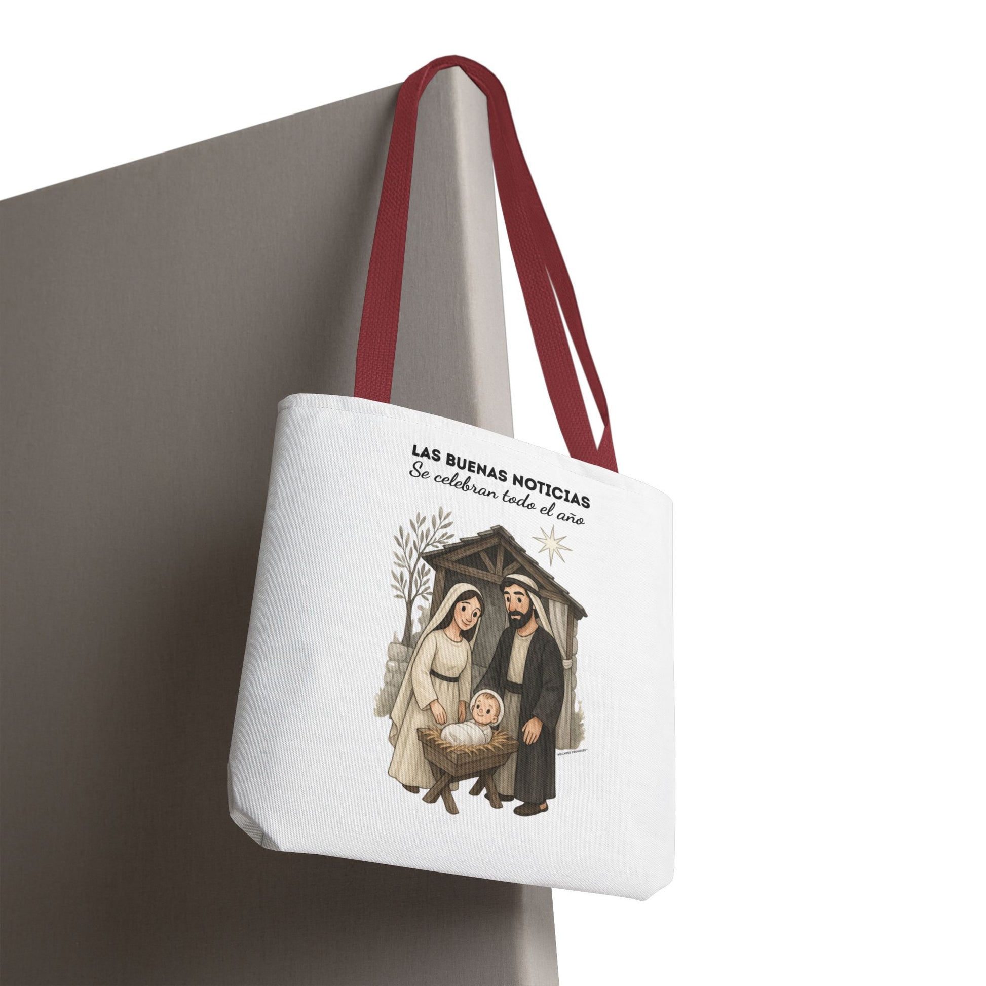 Nativity Tote Bag Year Round — (White Color) "Las Buenas Noticias" Spanish Nativity Tote