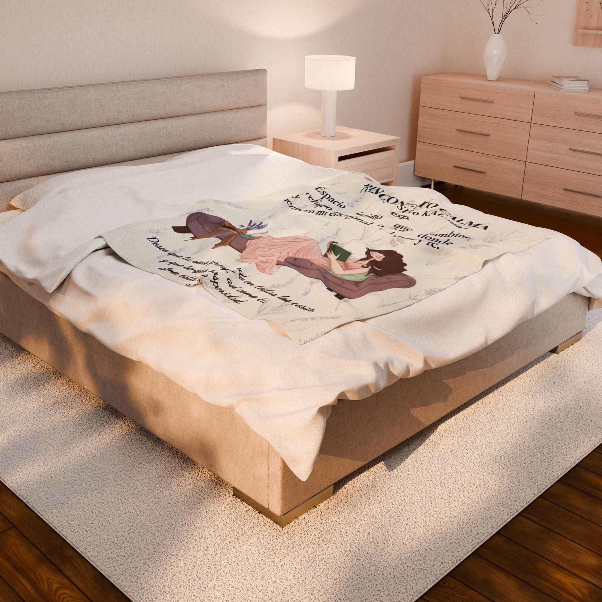 "Rinconcito Calma" Slow-Living Velveteen Plush Blanket — Cozy Reading Nook Throw (Beige)