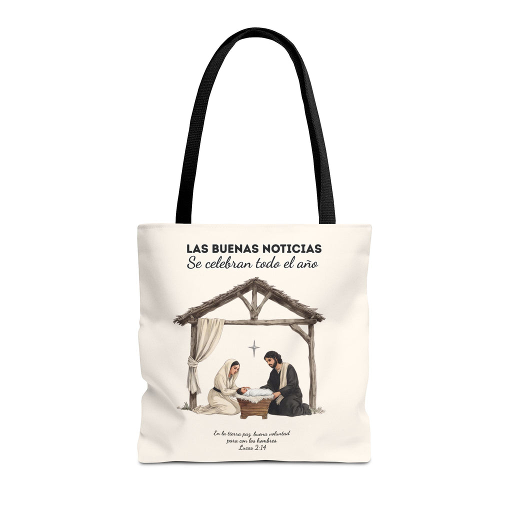 Nativity Tote Bag Year Round (Cream Color)  — "Las Buenas Noticias" Spanish Nativity Tote