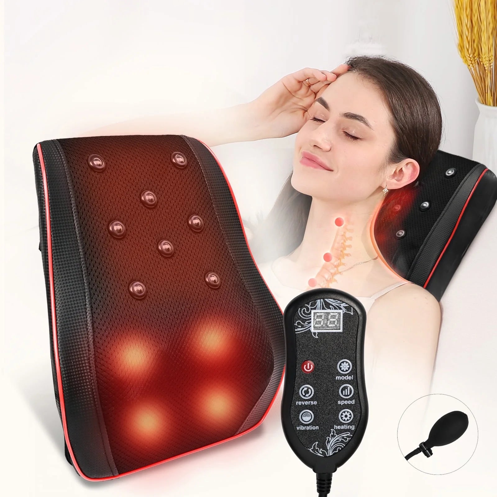 Back Massager with Heat, Shiatsu Back and Neck Massager with 3D, Deep Tissue Kneading for Pain Relief, Massage Pillow at Home or Office