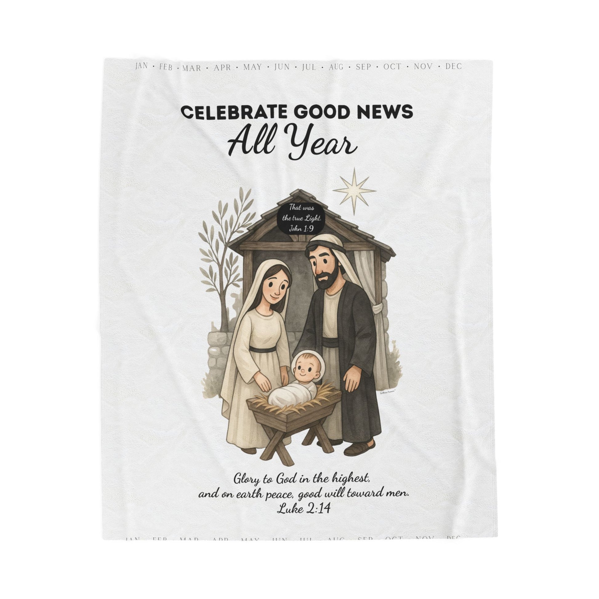 Nativity Year Round Velveteen Blanket - (White Color)  "Celebrate Good News All Year"  Nativity Throw