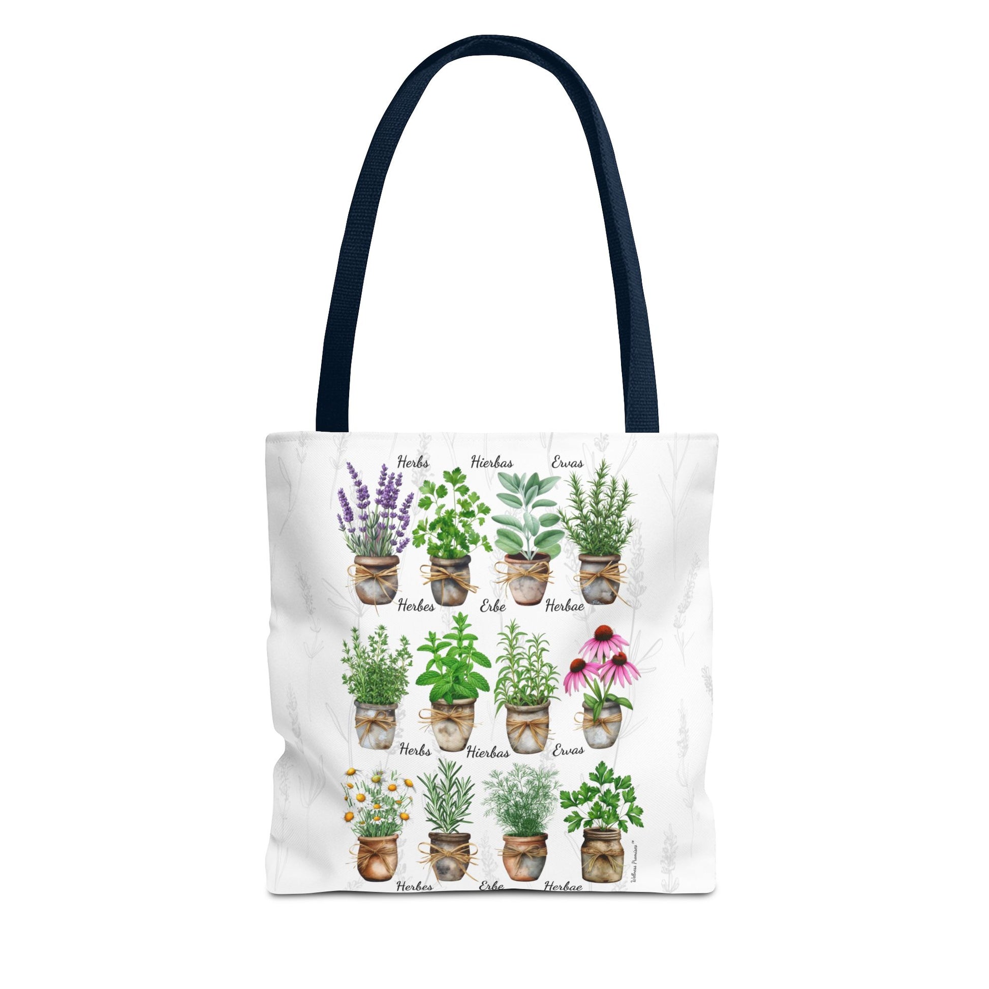6 Language Watercolor Herbal Garden Tote Bag | Botanical Shopping Tote | Eco-Friendly Grocery Bag, Plant Lover Gift, Garden Decor, Mothers Day