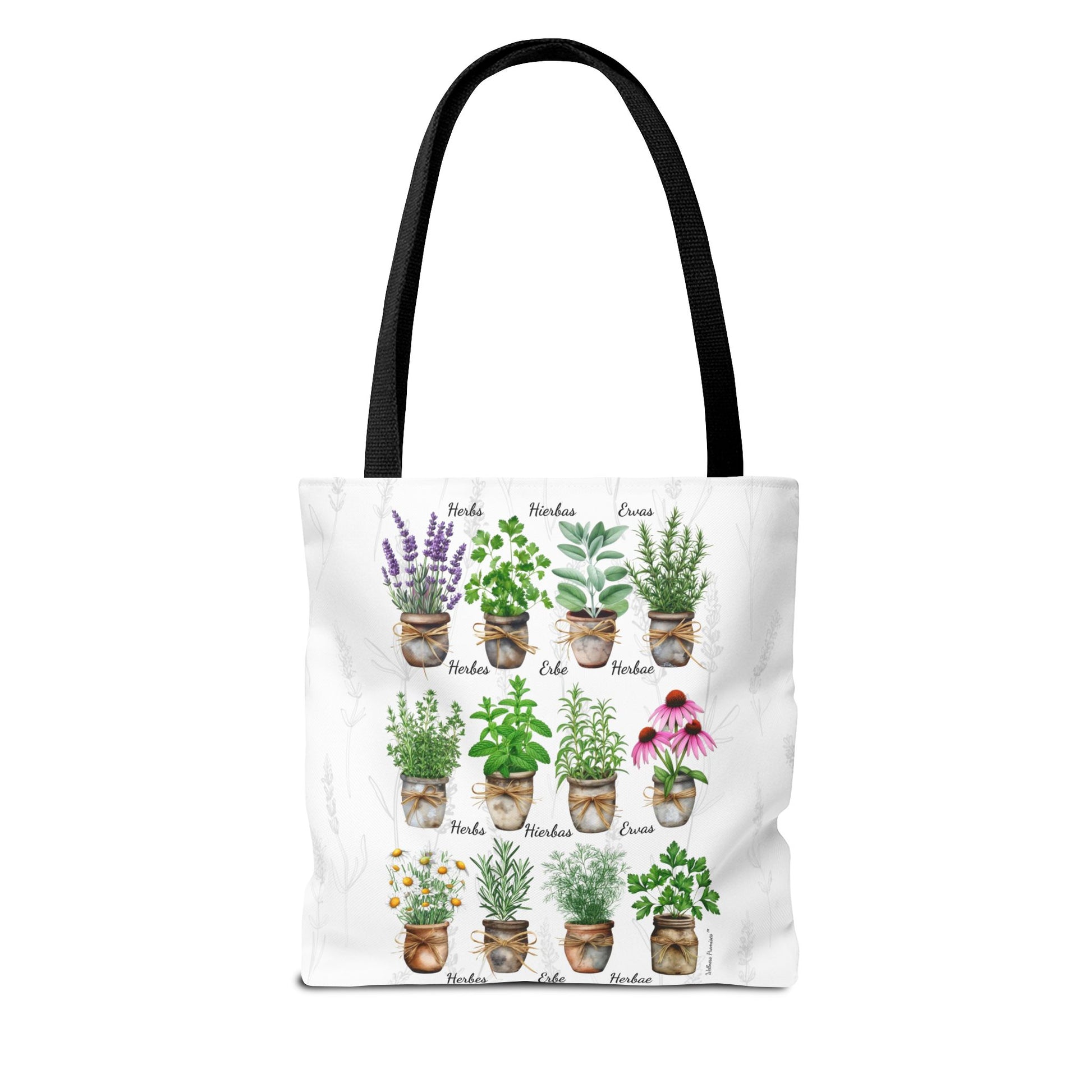 6 Language Watercolor Herbal Garden Tote Bag | Botanical Shopping Tote | Eco-Friendly Grocery Bag, Plant Lover Gift, Garden Decor, Mothers Day