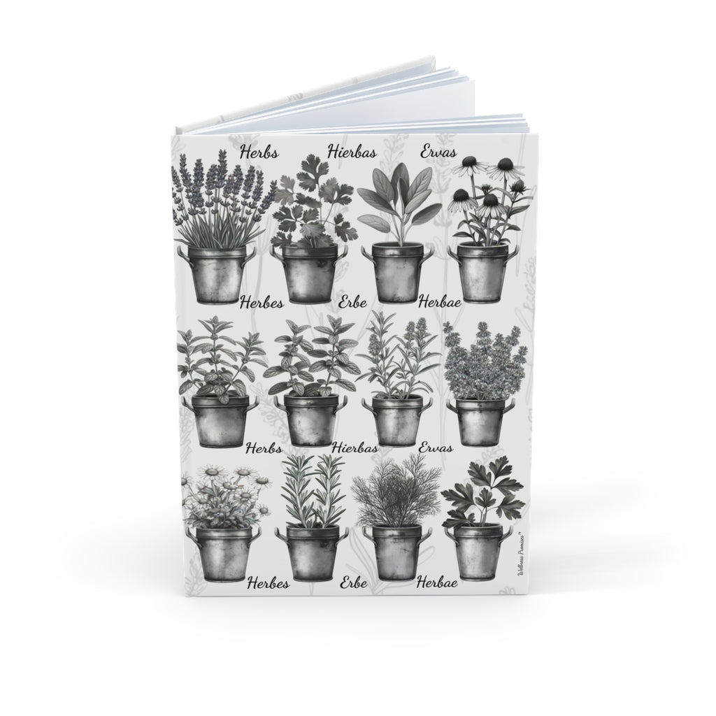 Herb Garden Black & White Hardcover Journal, Nature Lover's Journal, A5 Plant Notebook, Garden Lover Gift, Vegan Recipe Journal, Floral Stationery