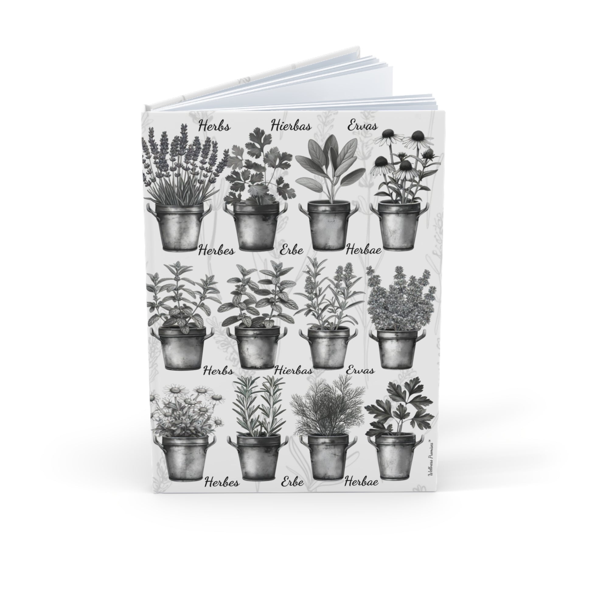 Herb Garden Black & White Hardcover Journal, Nature Lover's Journal, A5 Plant Notebook, Garden Lover Gift, Vegan Recipe Journal, Floral Stationery
