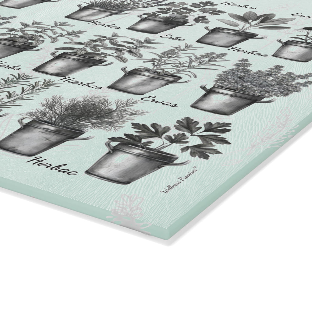 Herb Garden Black & White Glass Cutting Board, Kitchen Decor, Gift for Home Chefs, Mother's Day, Cooking Essentials, Plant Lover Gift