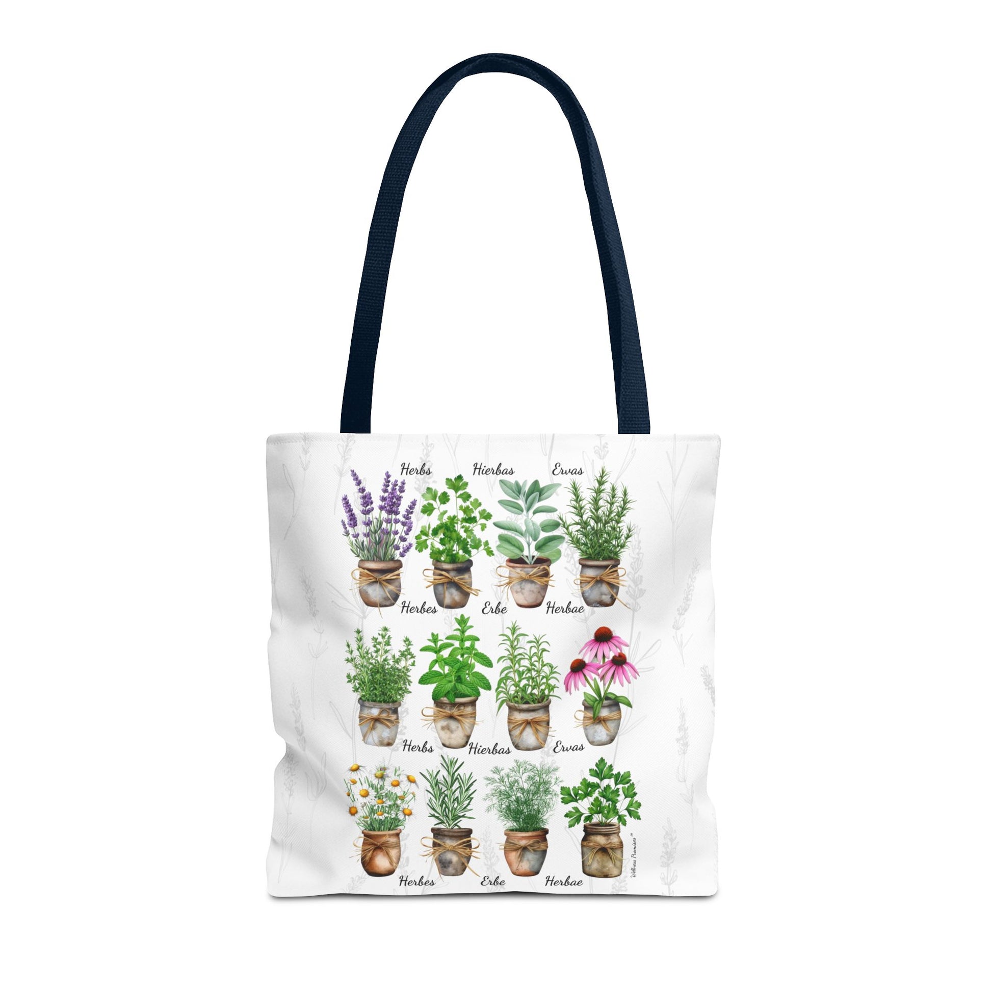 6 Language Watercolor Herbal Garden Tote Bag | Botanical Shopping Tote | Eco-Friendly Grocery Bag, Plant Lover Gift, Garden Decor, Mothers Day