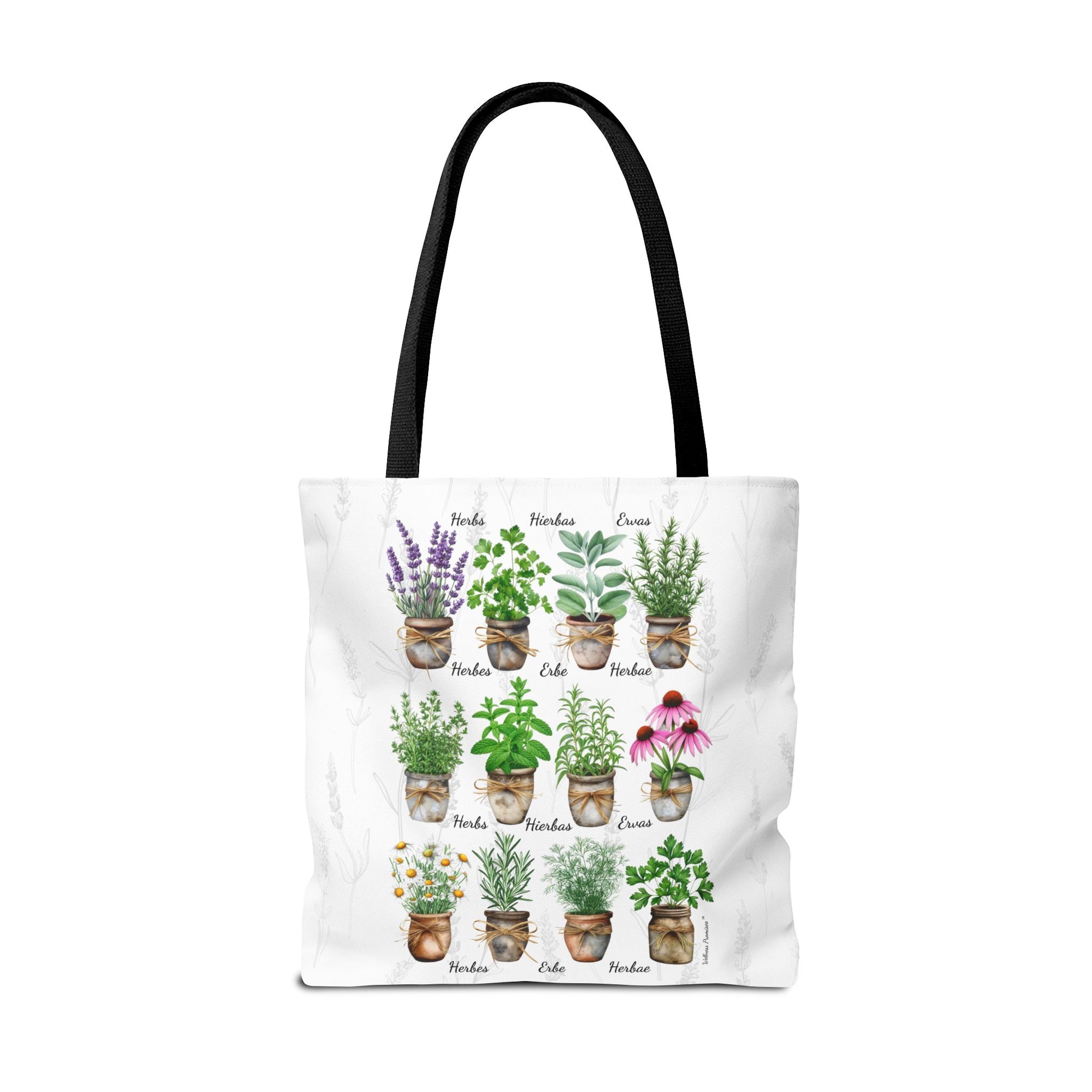 6 Language Watercolor Herbal Garden Tote Bag | Botanical Shopping Tote | Eco-Friendly Grocery Bag, Plant Lover Gift, Garden Decor, Mothers Day
