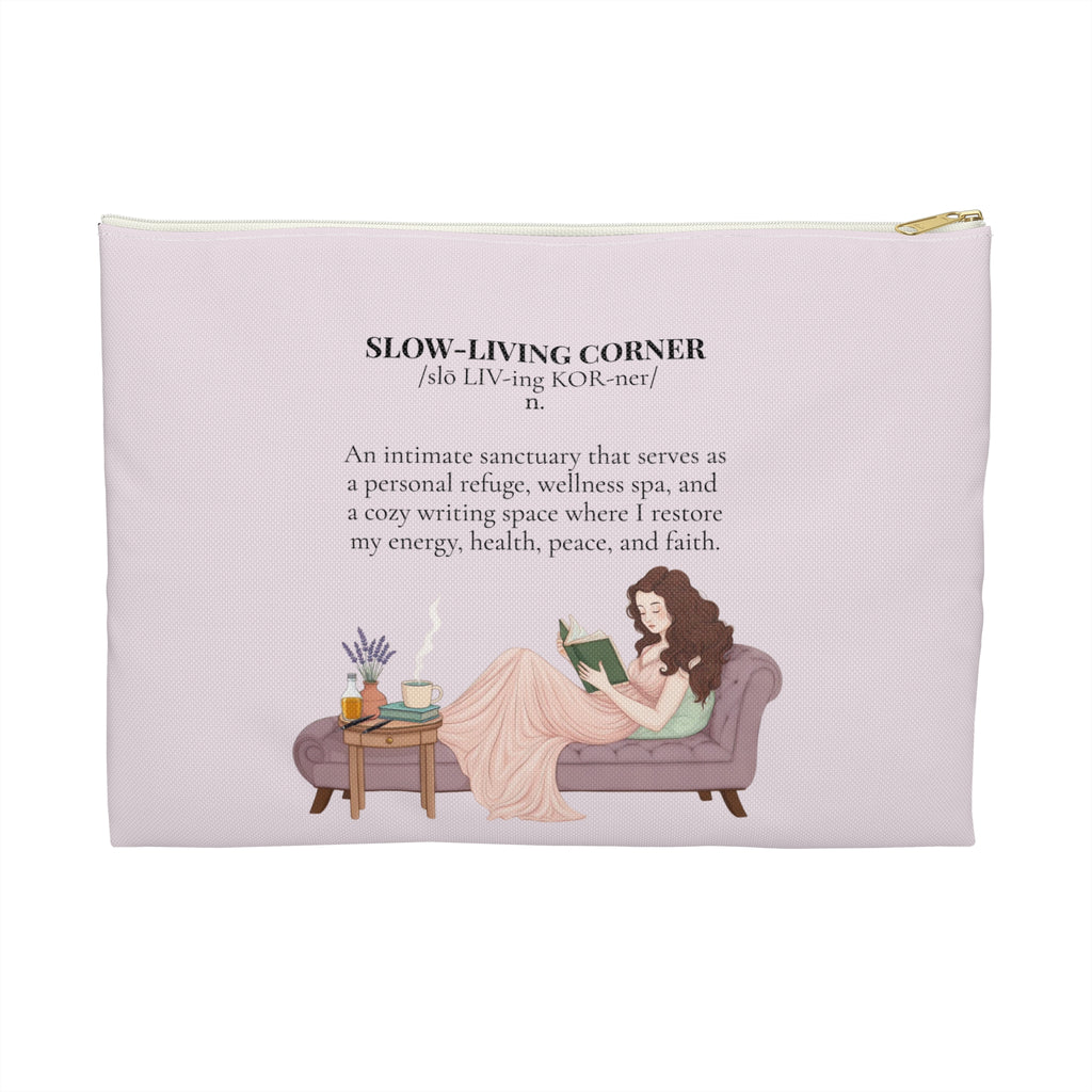Accessory Pouch — Slow-Living Corner & Lavender Tea Bible Faith Quote (Pink)