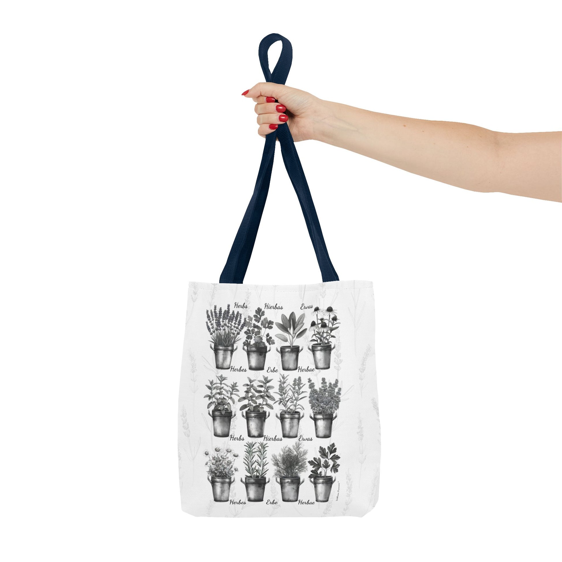 6 Language Black & White Herbal Garden Tote Bag | Botanical Shopping Tote | Eco-Friendly Grocery Bag, Plant Lover Gift, Garden Decor, Mothers Day