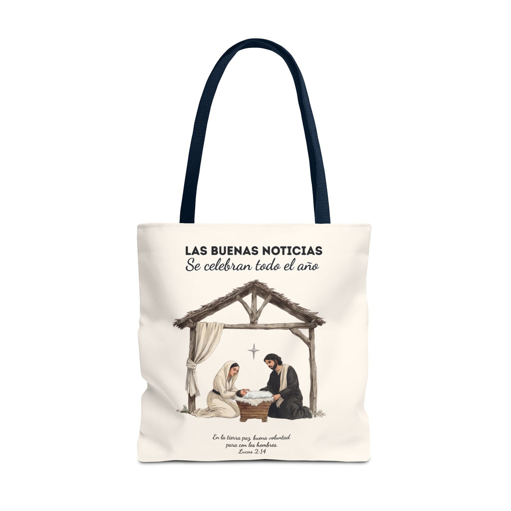 Nativity Tote Bag Year Round (Cream Color)  — "Las Buenas Noticias" Spanish Nativity Tote