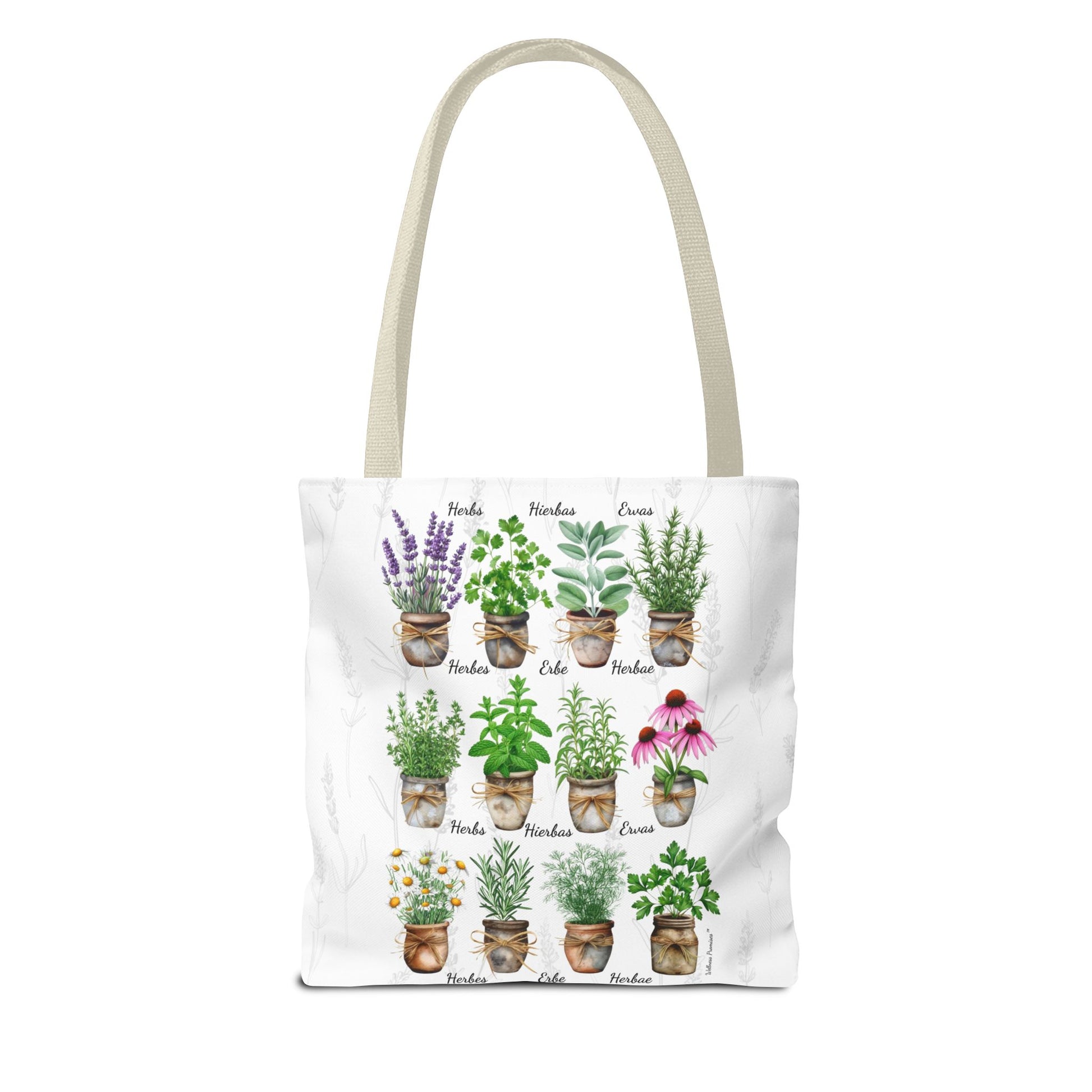 6 Language Watercolor Herbal Garden Tote Bag | Botanical Shopping Tote | Eco-Friendly Grocery Bag, Plant Lover Gift, Garden Decor, Mothers Day