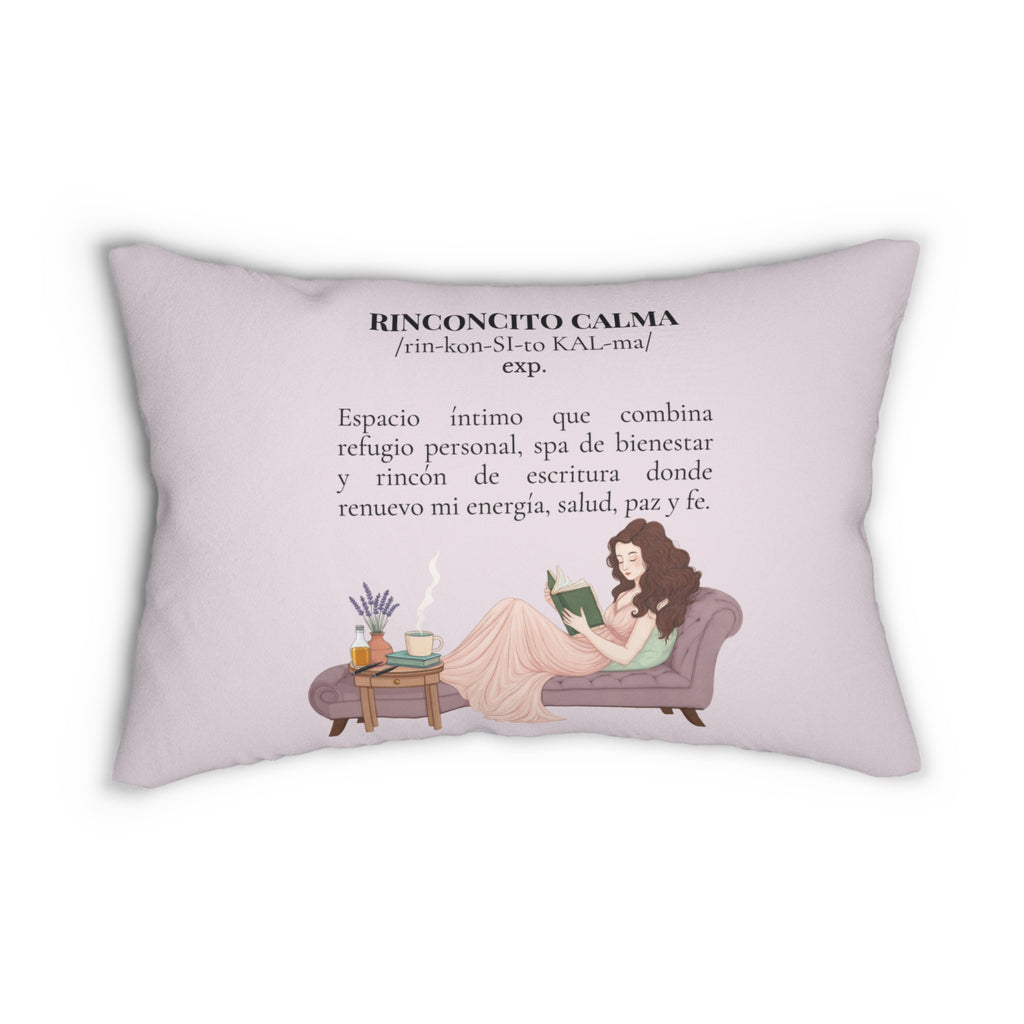 “Slow-Living Corner” & Lavender "Rinconcito Calma" Lumbar Pillow — Spanish Cozy Prayer Blessing (Pink)