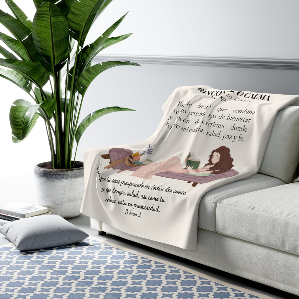 Sherpa Blanket - "Rinconcito Calma"  Cozy Spanish Bible Self-Care Throw with Reading Girl Design