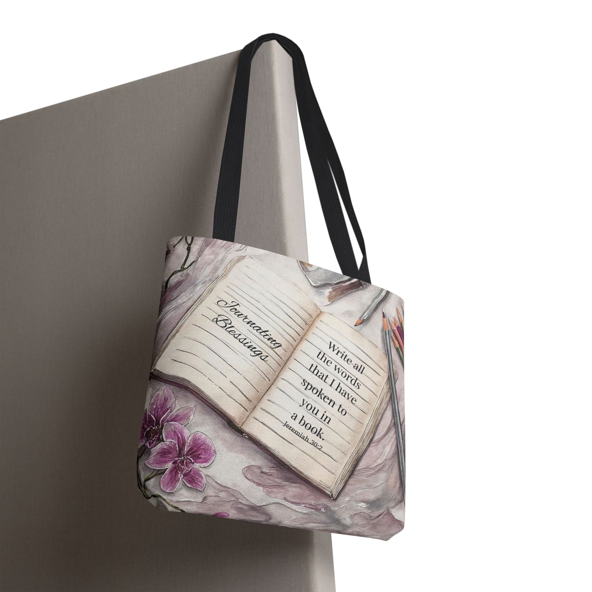 Inspirational Journal Art Tote Bag — "Write the Vision" Orchid & Bible Quote Tote