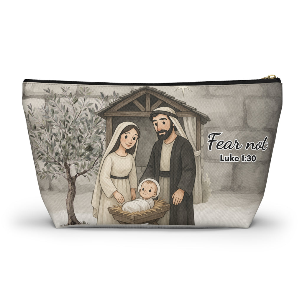 Nativity Accessory Pouch — "Celebrate Good News All Year" Nativity Scene Year Round Makeup Bag